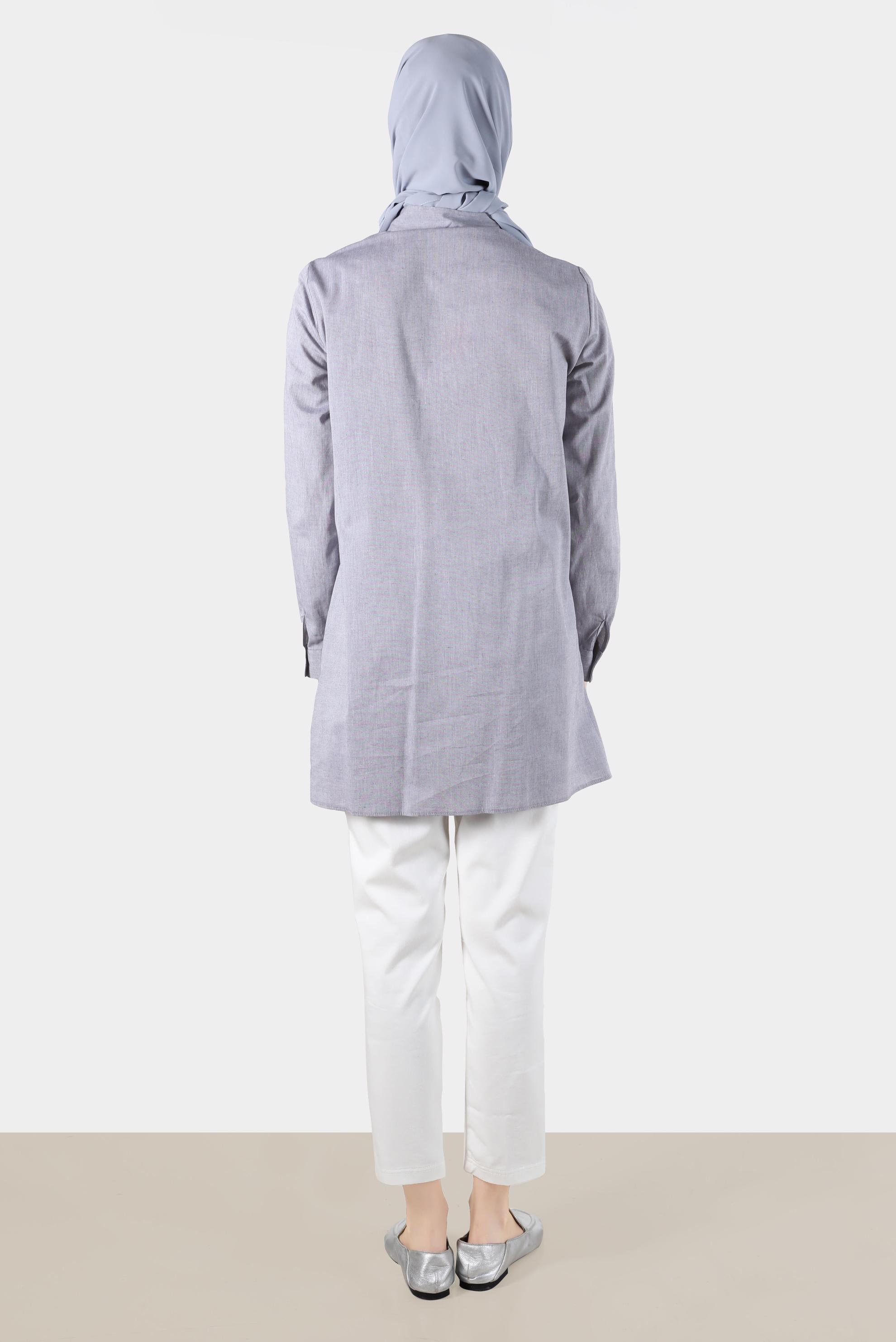 Tesettür giyim LACİVERT CEBİ LEOPAR DESENLİ PAMUKLU TUNİK 42783