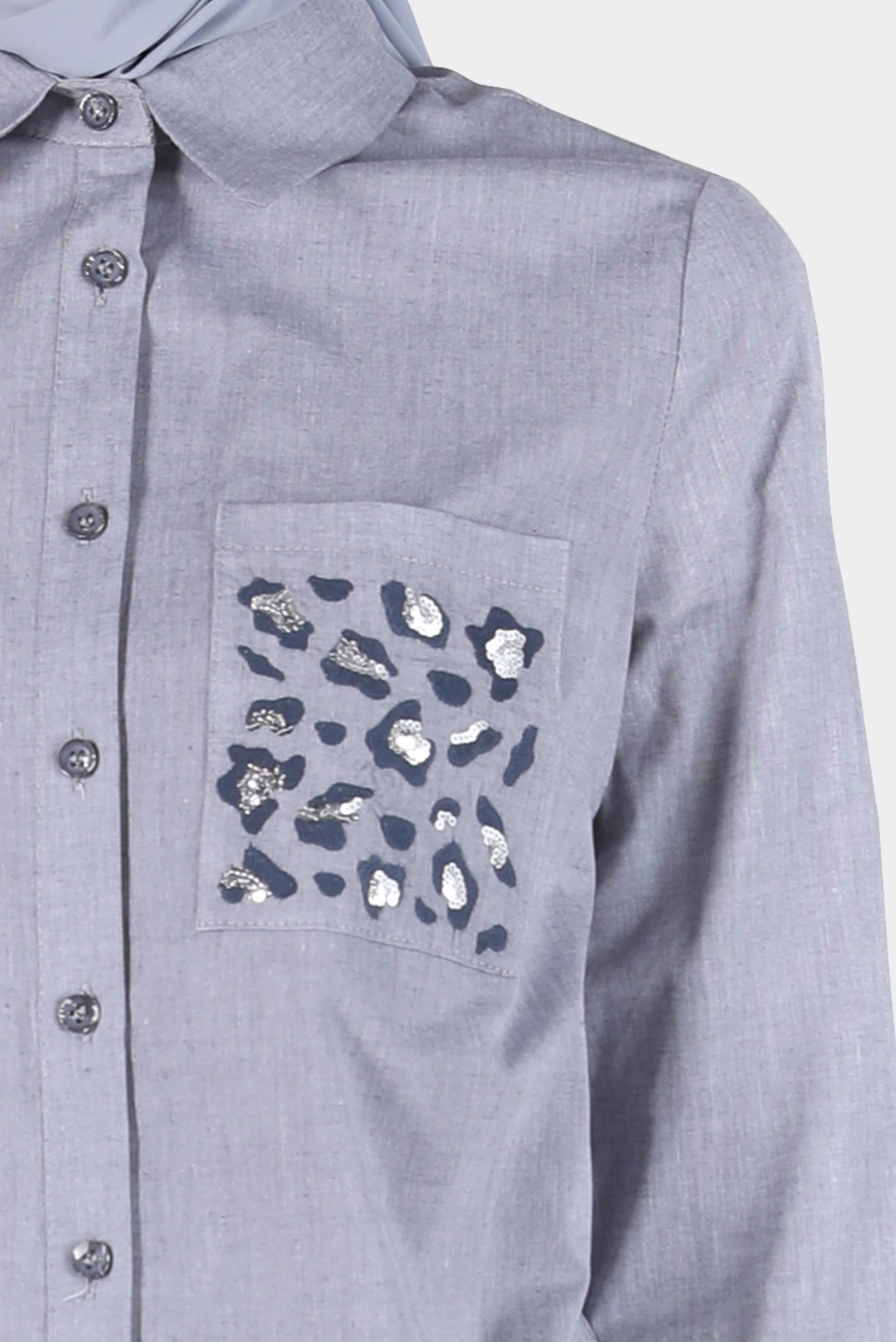 Tesettür giyim LACİVERT CEBİ LEOPAR DESENLİ PAMUKLU TUNİK 42783