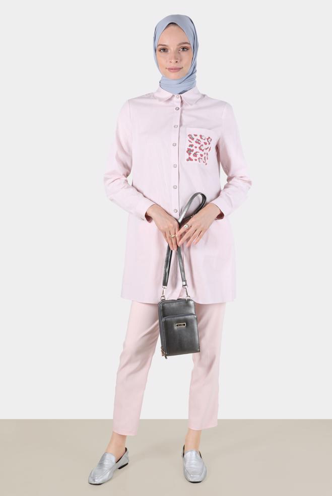 Tesettür giyim  CEBİ LEOPAR DESENLİ PAMUKLU TUNİK 42783 - ALVİNA