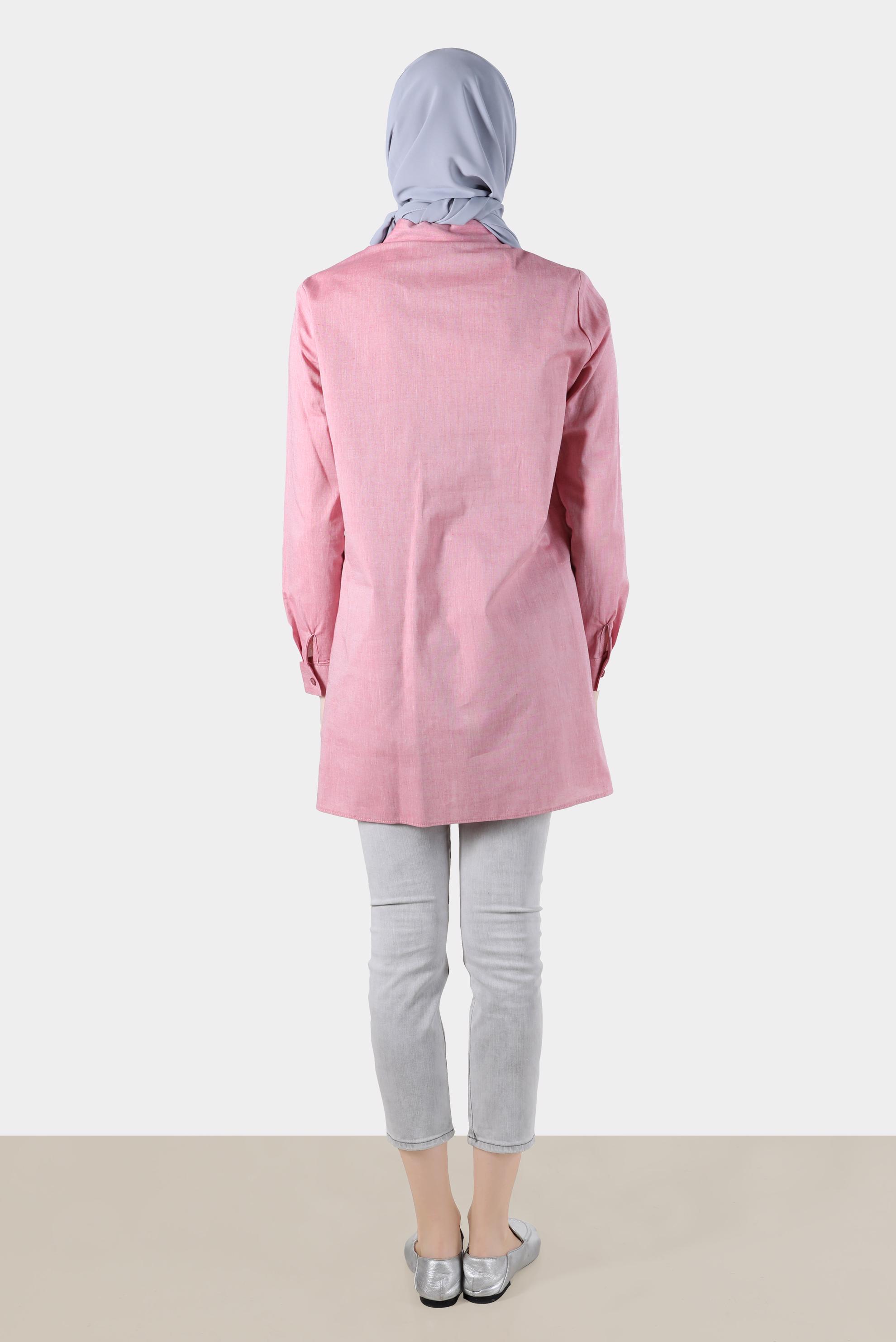 Tesettür giyim KIRMIZI CEBİ LEOPAR DESENLİ PAMUKLU TUNİK 42783