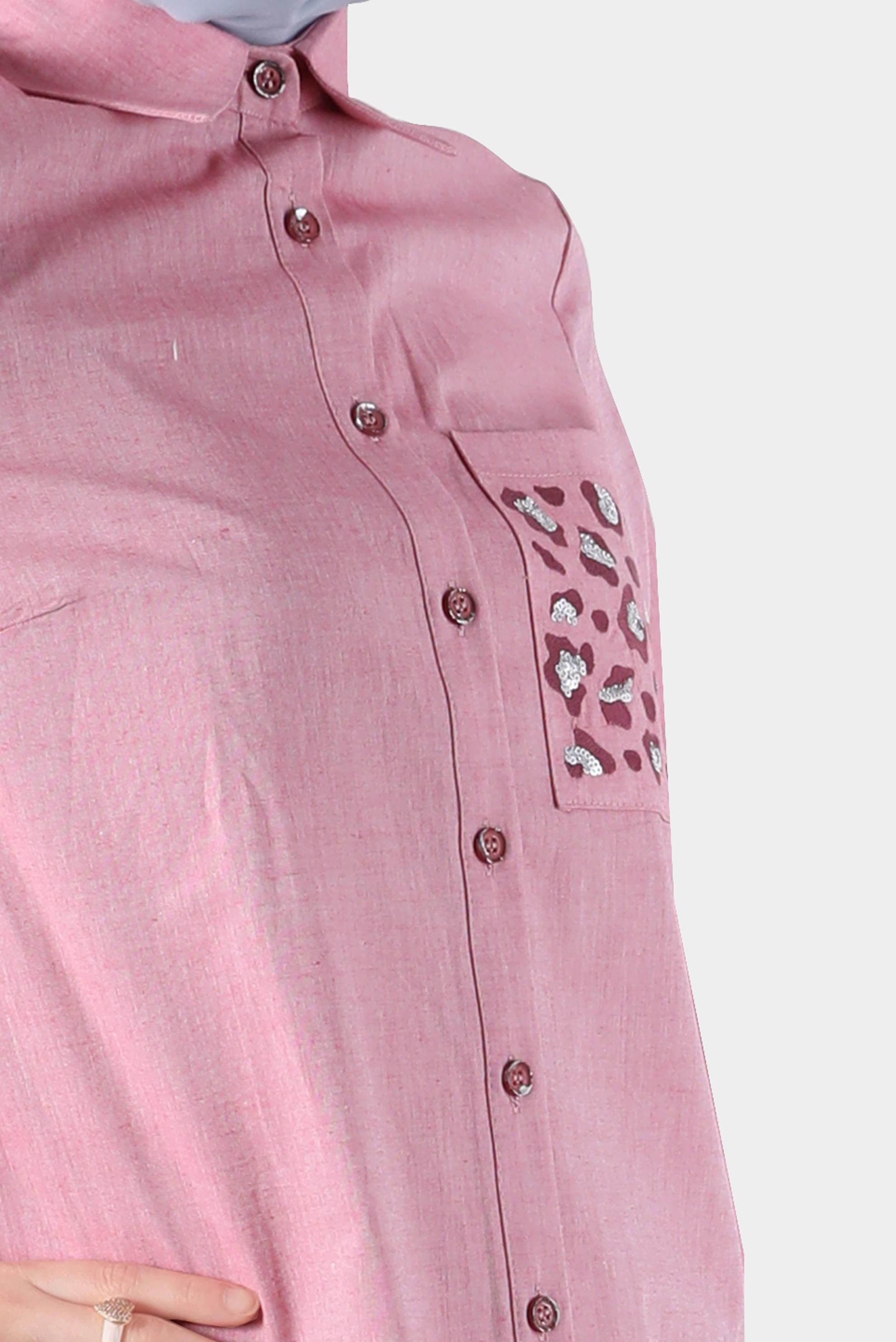 Tesettür giyim KIRMIZI CEBİ LEOPAR DESENLİ PAMUKLU TUNİK 42783