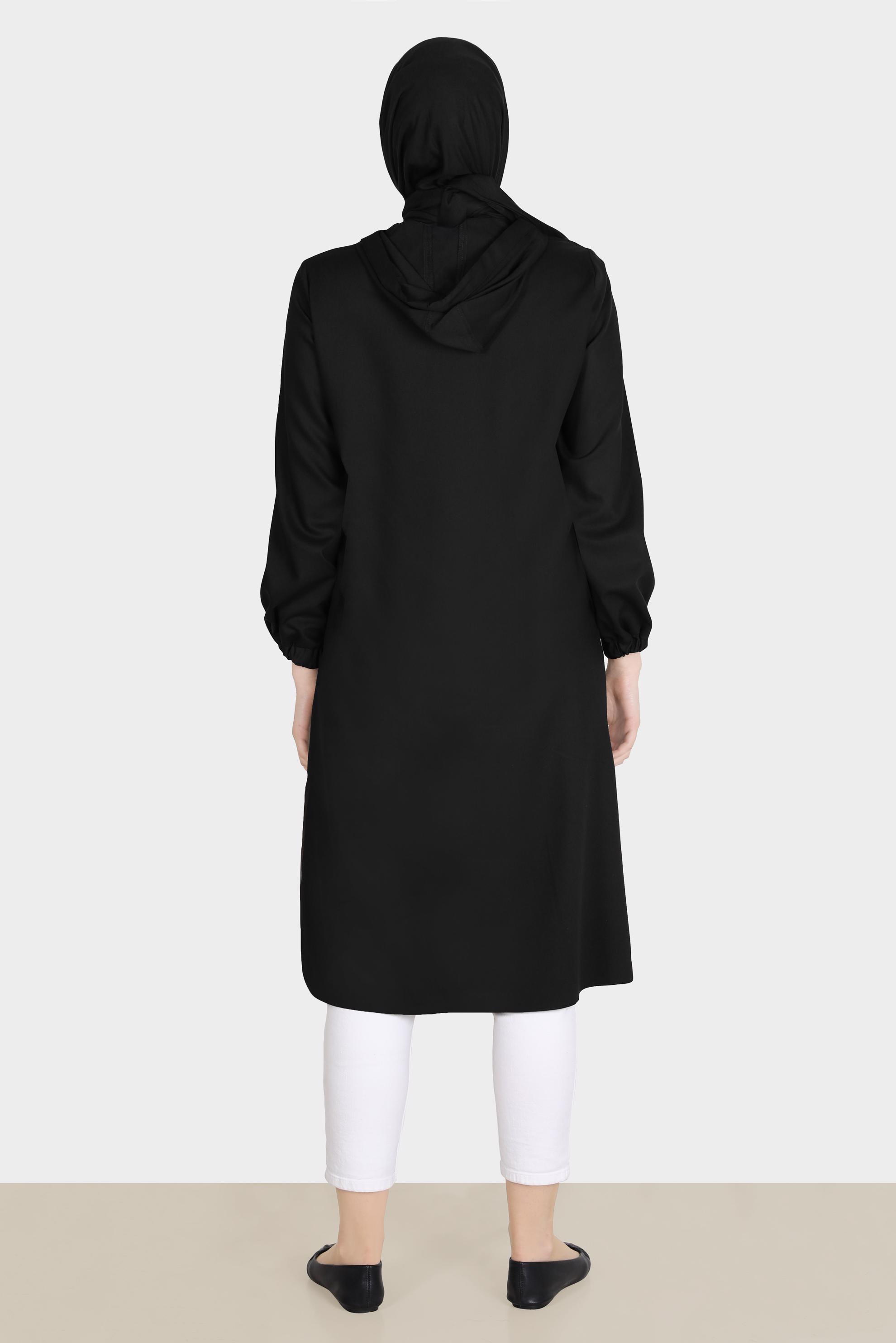 Tesettür giyim SİYAH DÜĞMELİ KAPÜŞONLU TUNİK 42784 