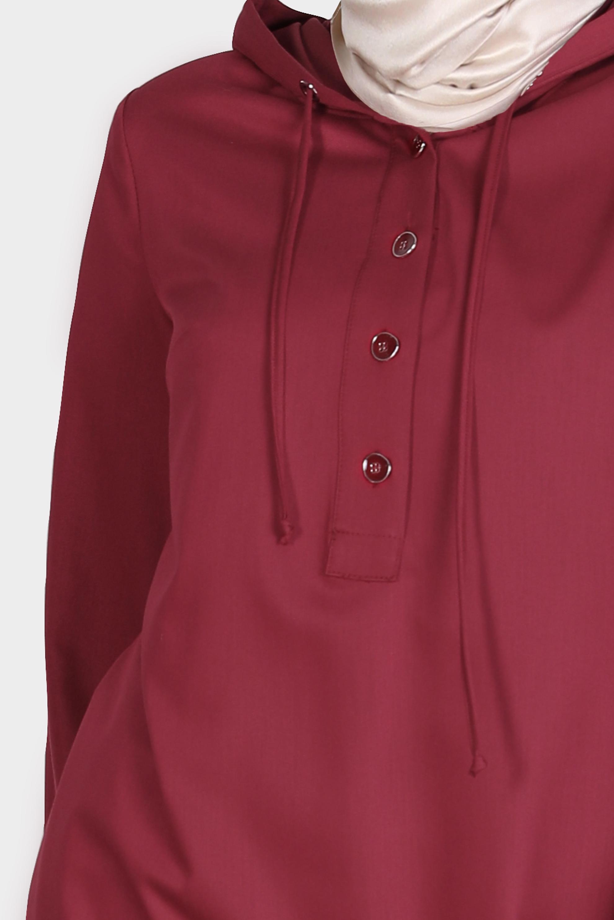 Tesettür giyim BORDO DÜĞMELİ KAPÜŞONLU TUNİK 42784 