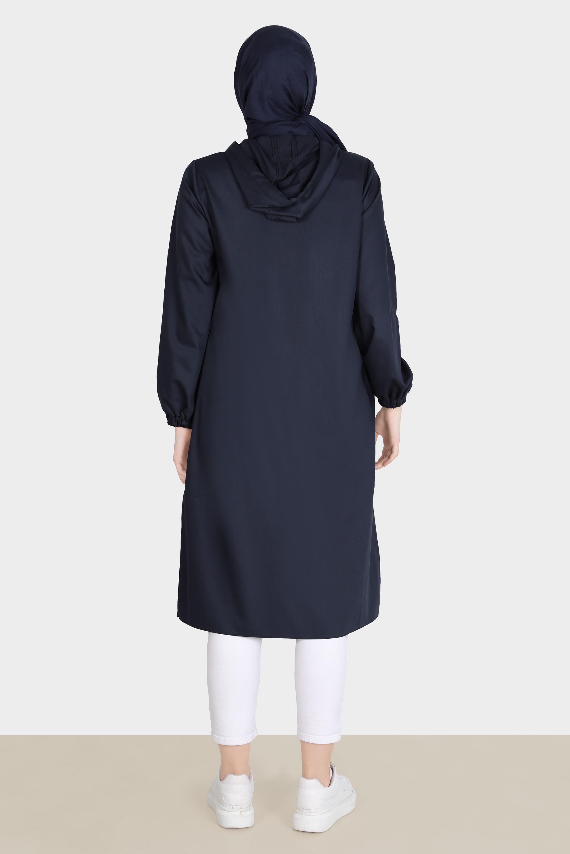 Tesettür giyim LACİVERT DÜĞMELİ KAPÜŞONLU TUNİK 42784 