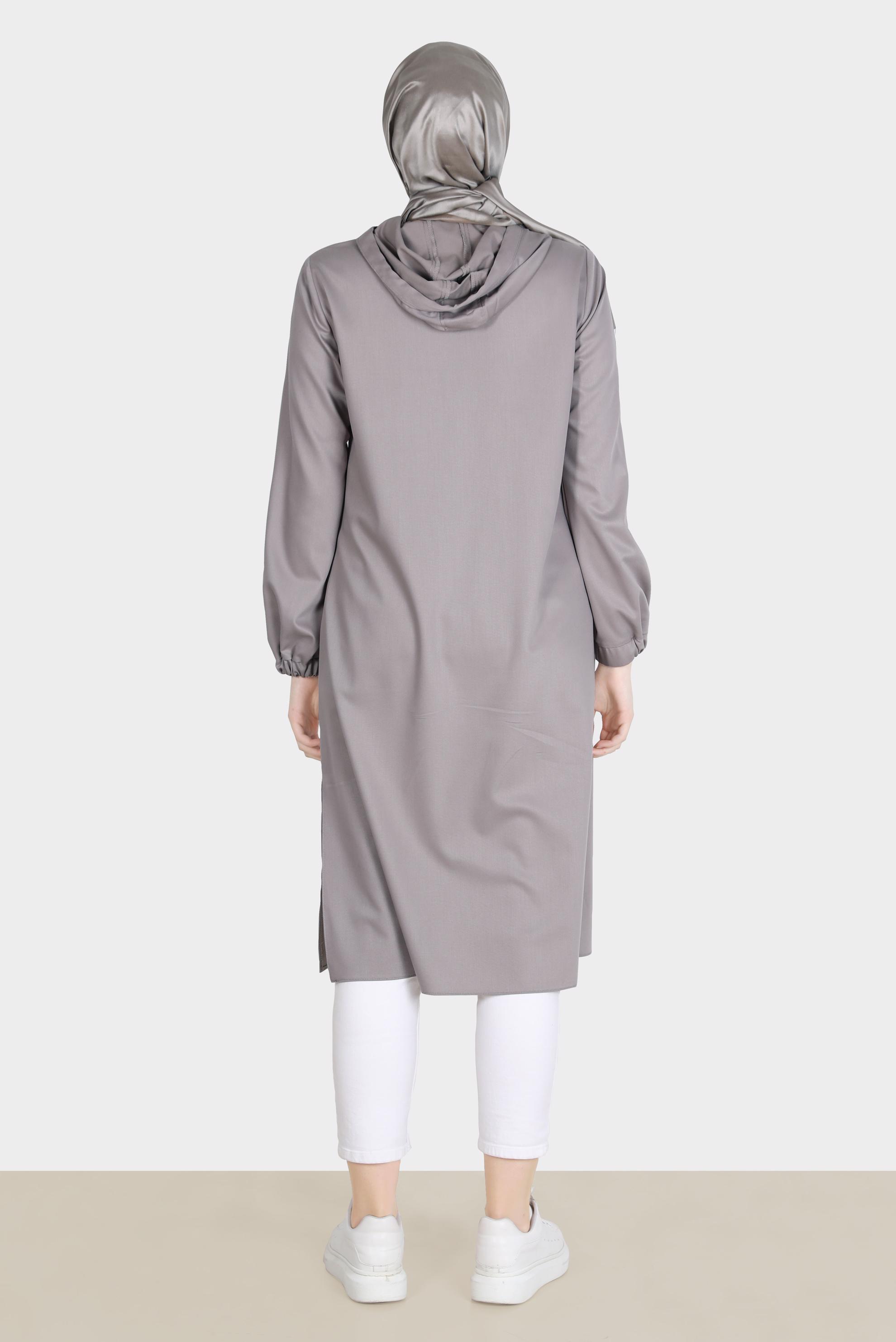 Tesettür giyim KAHVE DÜĞMELİ KAPÜŞONLU TUNİK 42784 