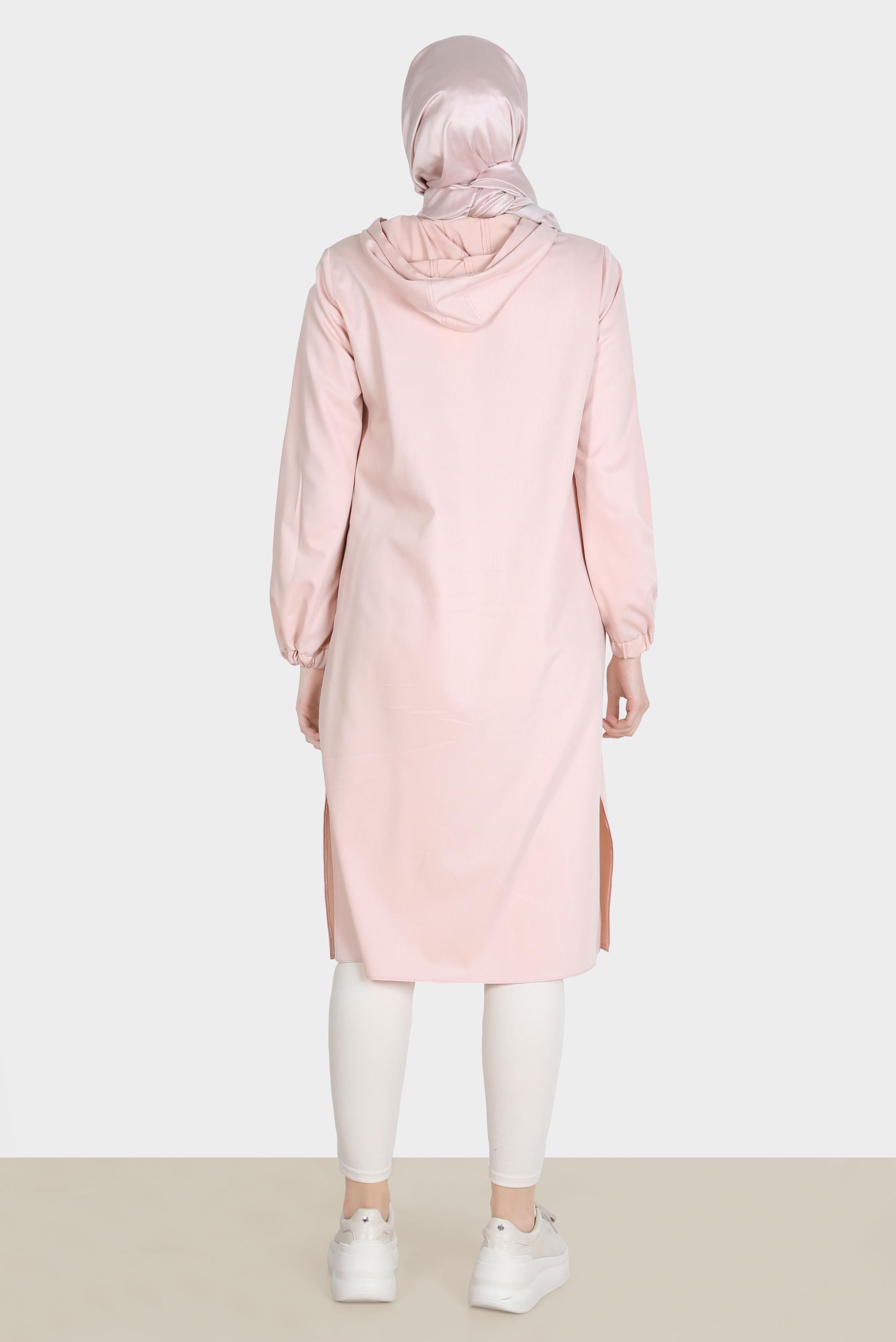Tesettür giyim PUDRA DÜĞMELİ KAPÜŞONLU TUNİK 42784 