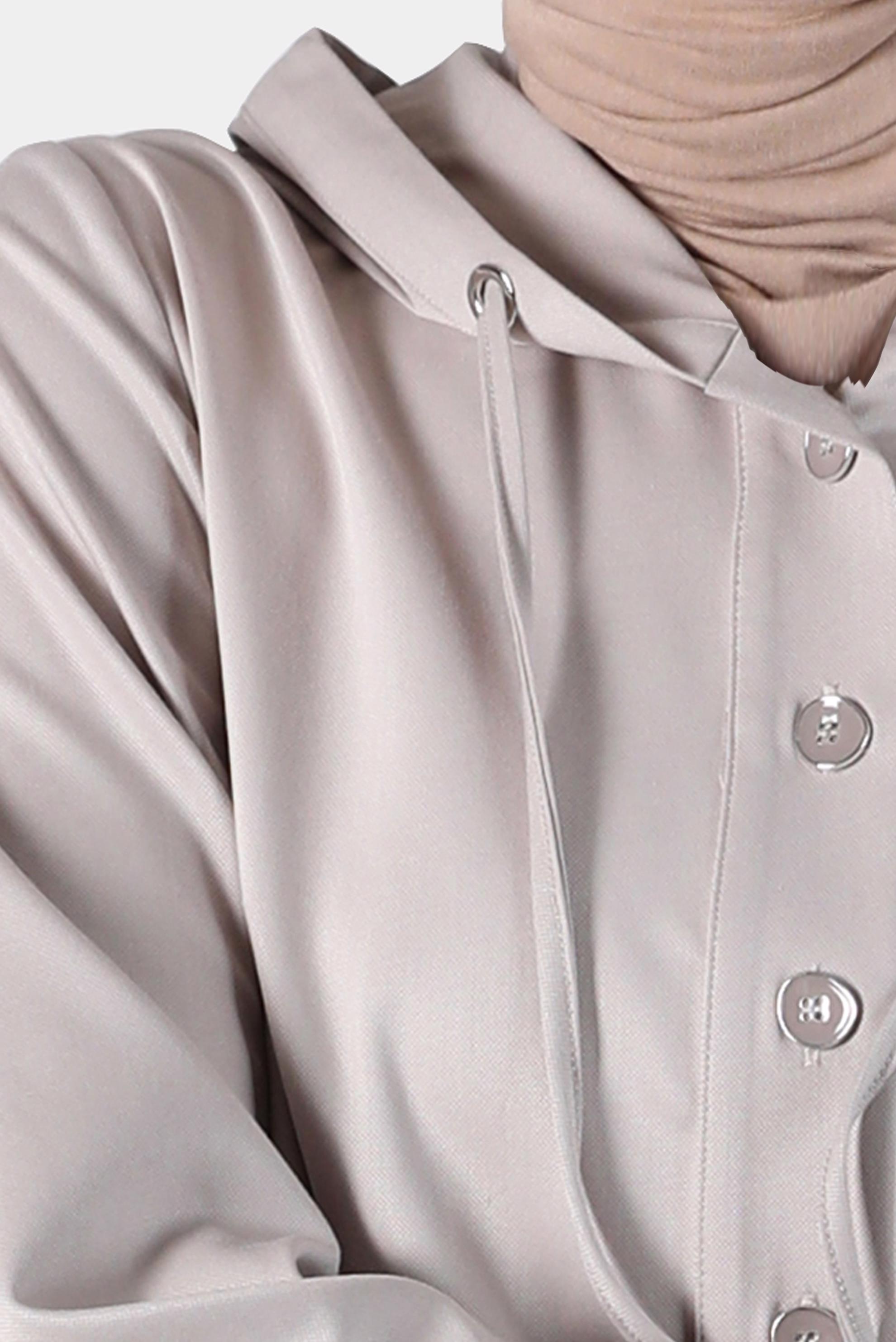 Tesettür giyim BEJ DÜĞMELİ KAPÜŞONLU TUNİK 42784 