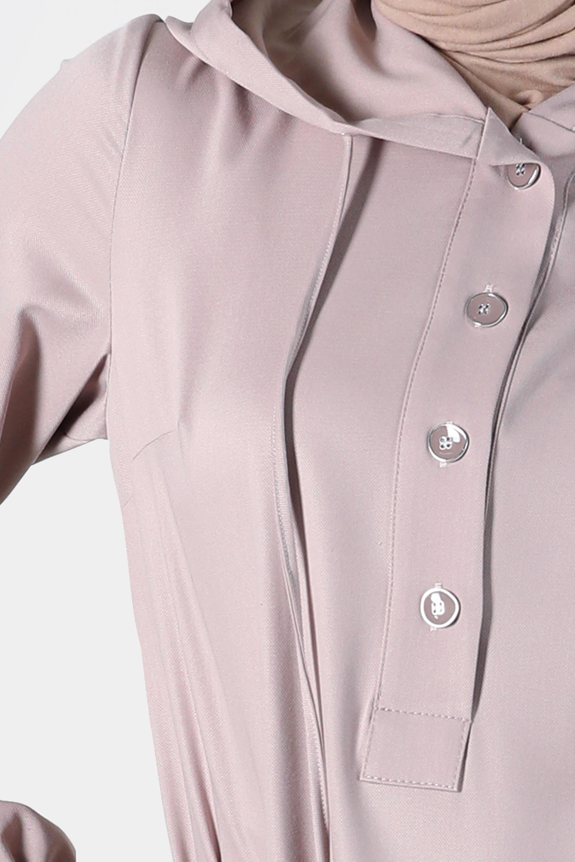 Tesettür giyim PEMBE DÜĞMELİ KAPÜŞONLU TUNİK 42784 