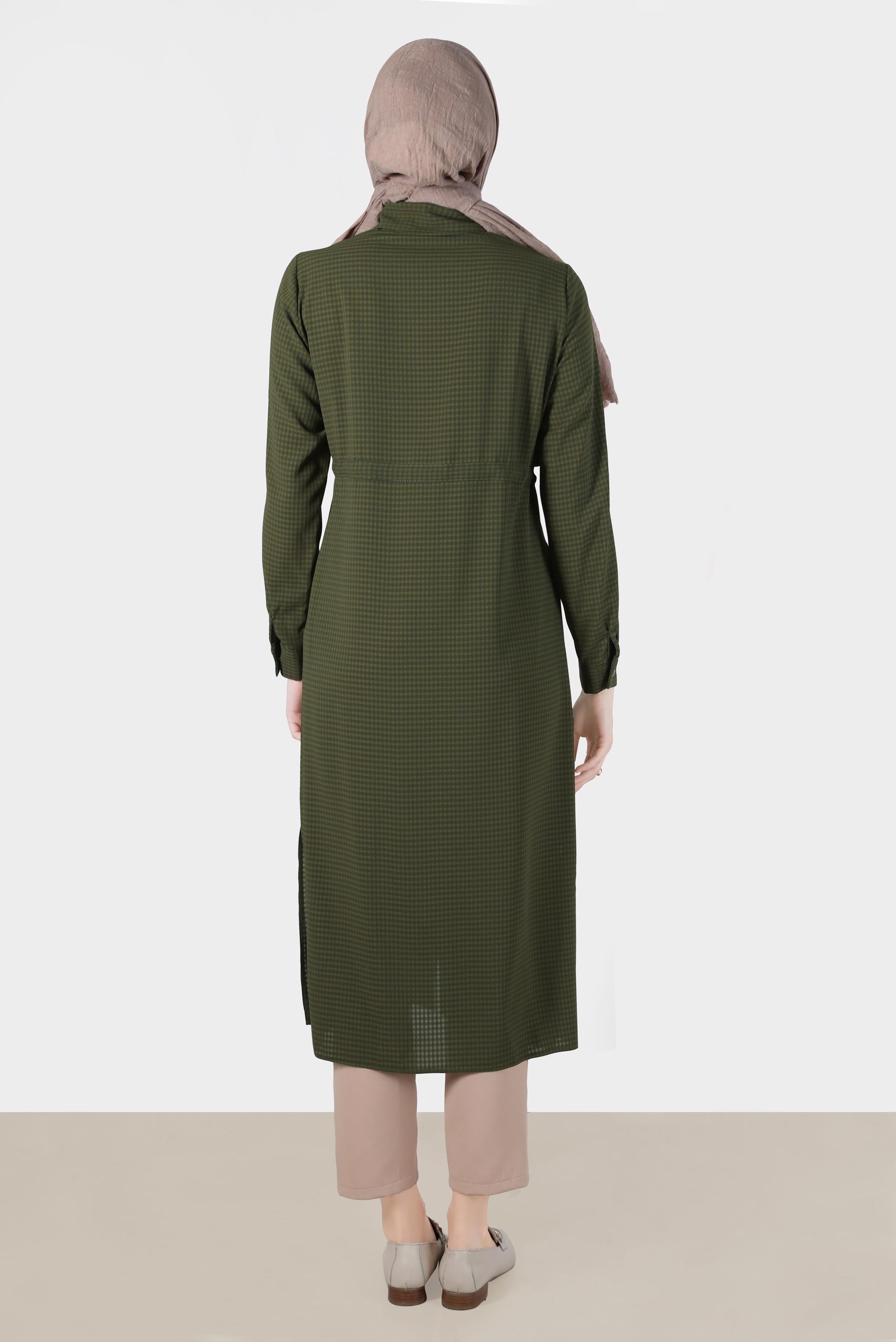 Tesettür giyim HAKİ BELİ BÜZGÜLÜ TUNİK 42785-1