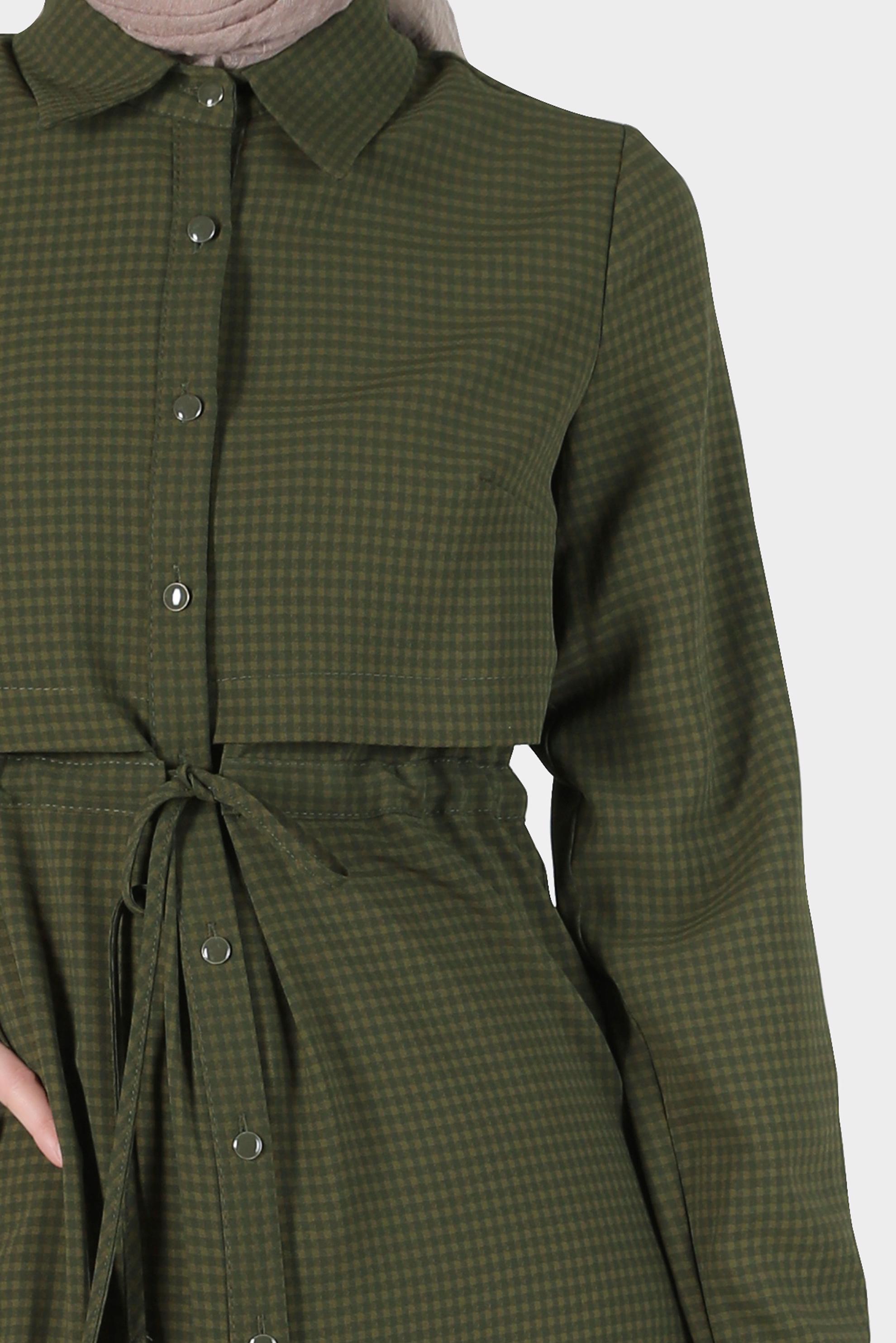 Tesettür giyim HAKİ BELİ BÜZGÜLÜ TUNİK 42785-1