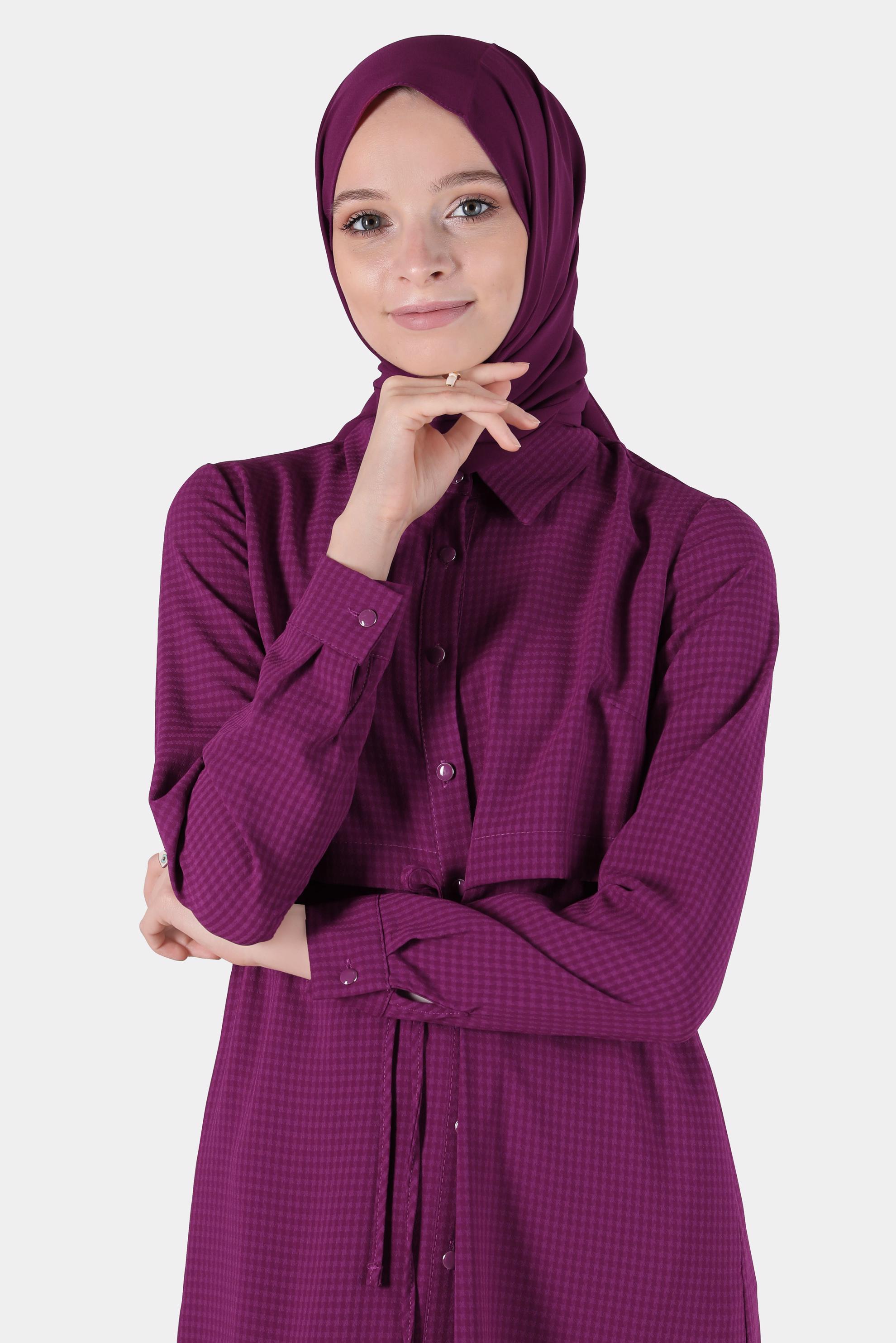 Tesettür giyim MOR BELİ BÜZGÜLÜ TUNİK 42785-1