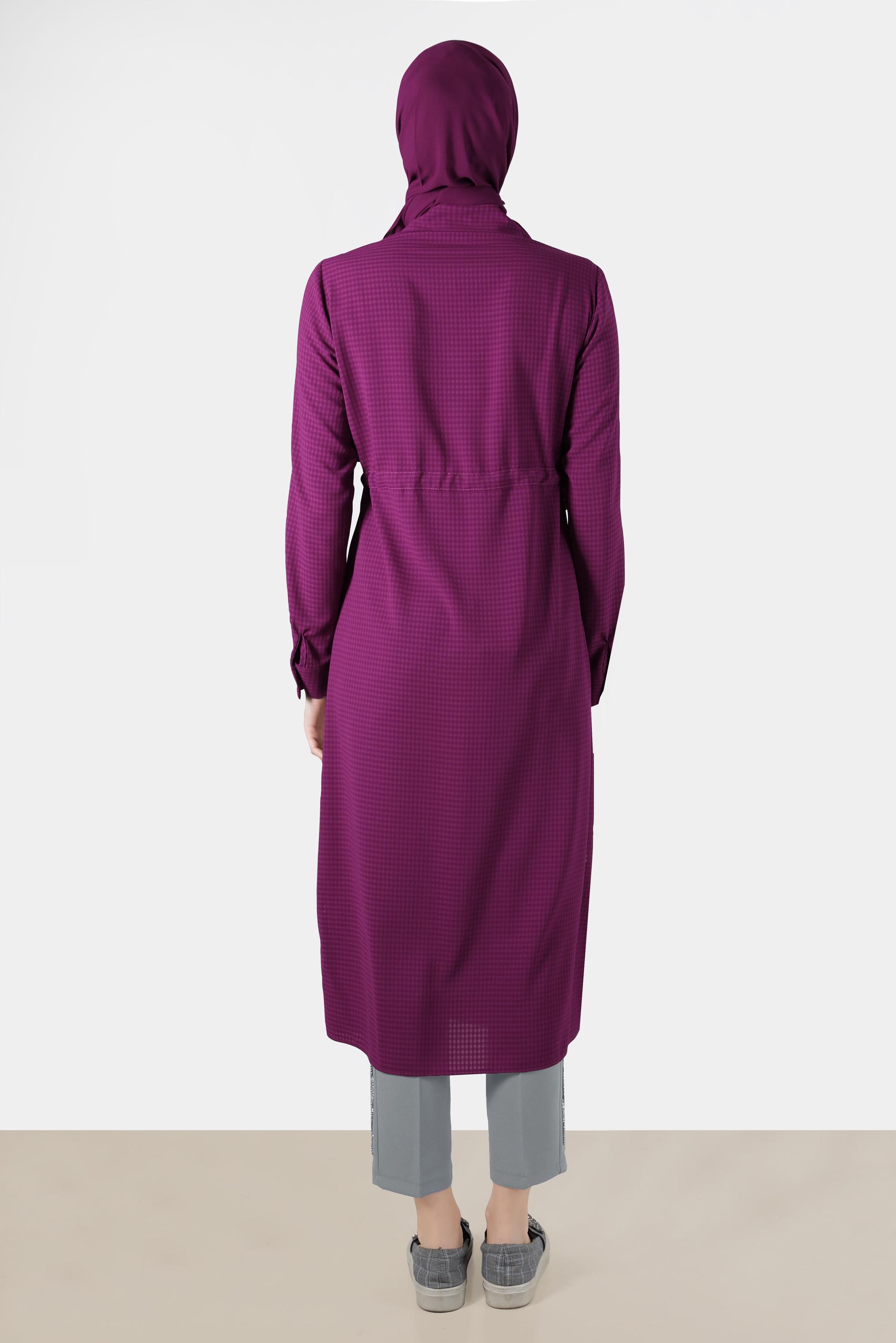 Tesettür giyim MOR BELİ BÜZGÜLÜ TUNİK 42785-1
