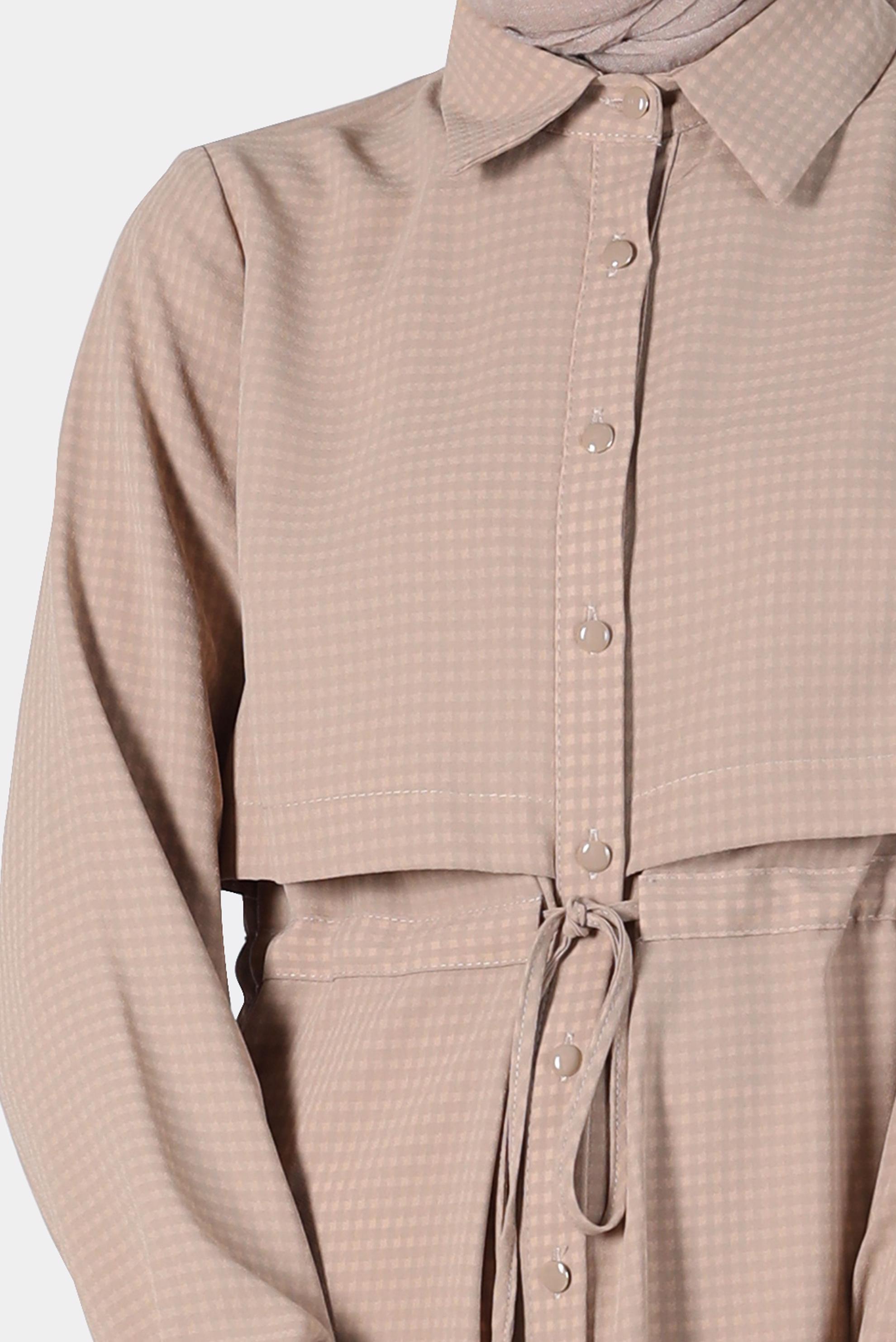 Tesettür giyim KAHVE BELİ BÜZGÜLÜ TUNİK 42785-1