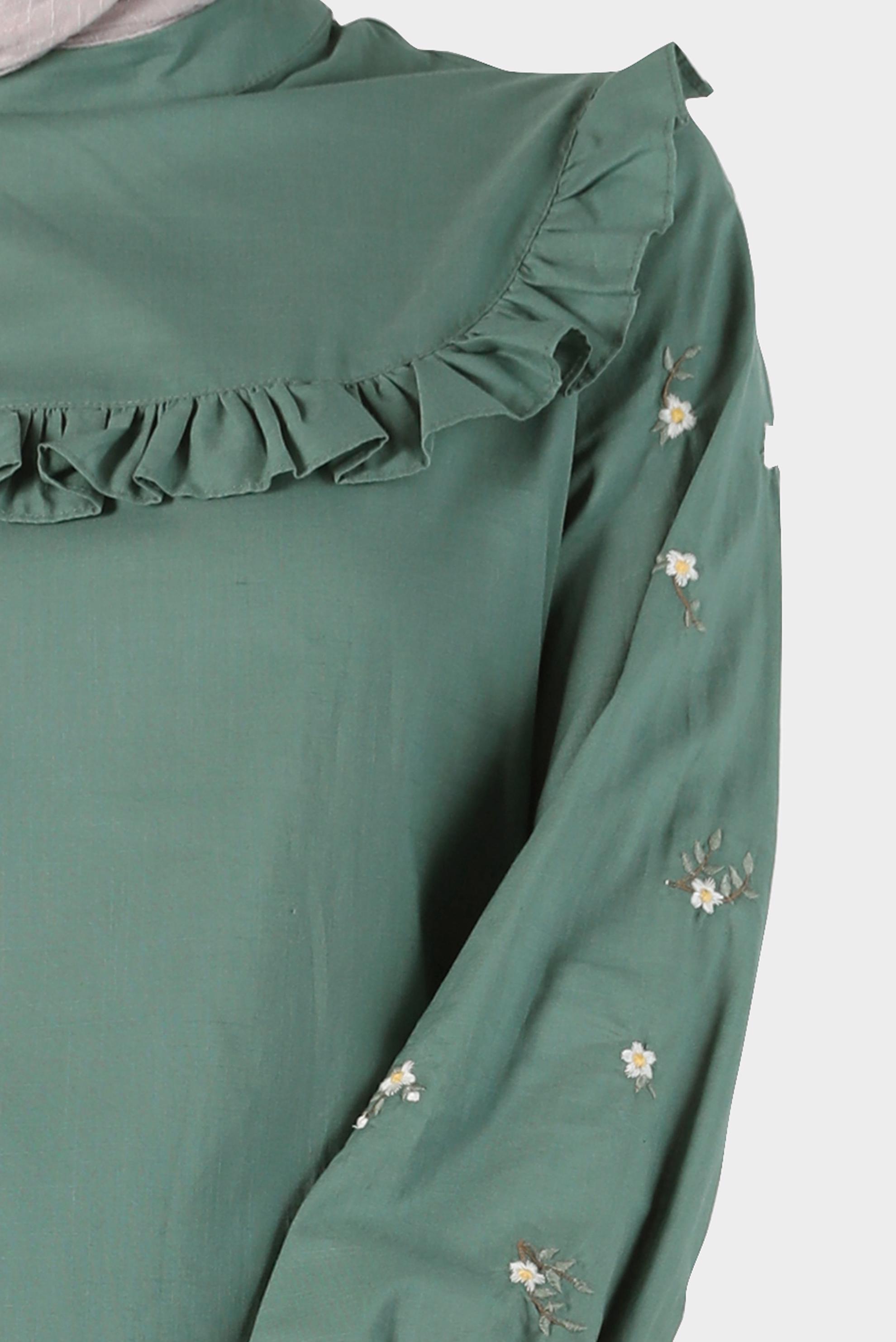 Tesettür giyim YEŞİL KOLLARI ÇİÇEKLİ FIRFIRLI TUNİK 42788 