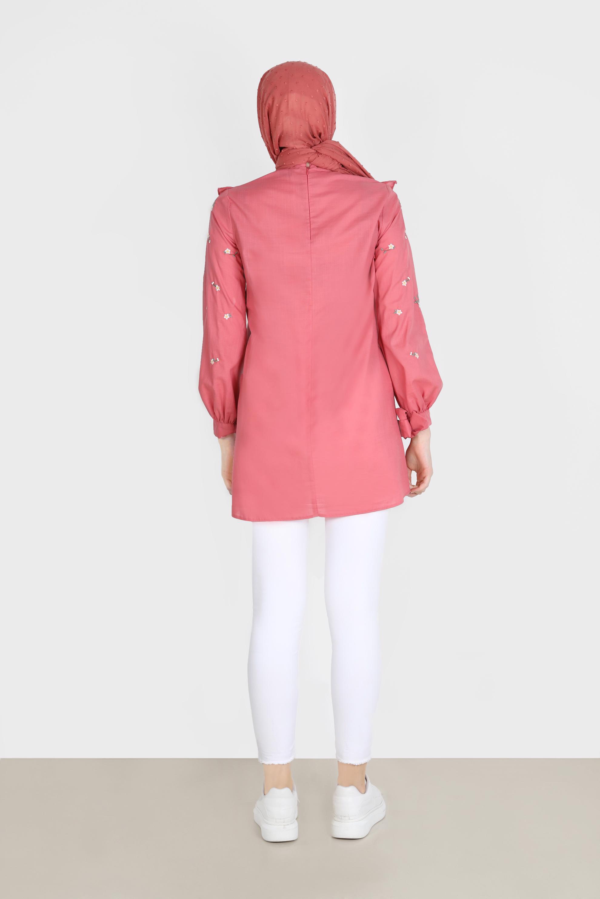 Tesettür giyim MERCAN KOLLARI ÇİÇEKLİ FIRFIRLI TUNİK 42788 