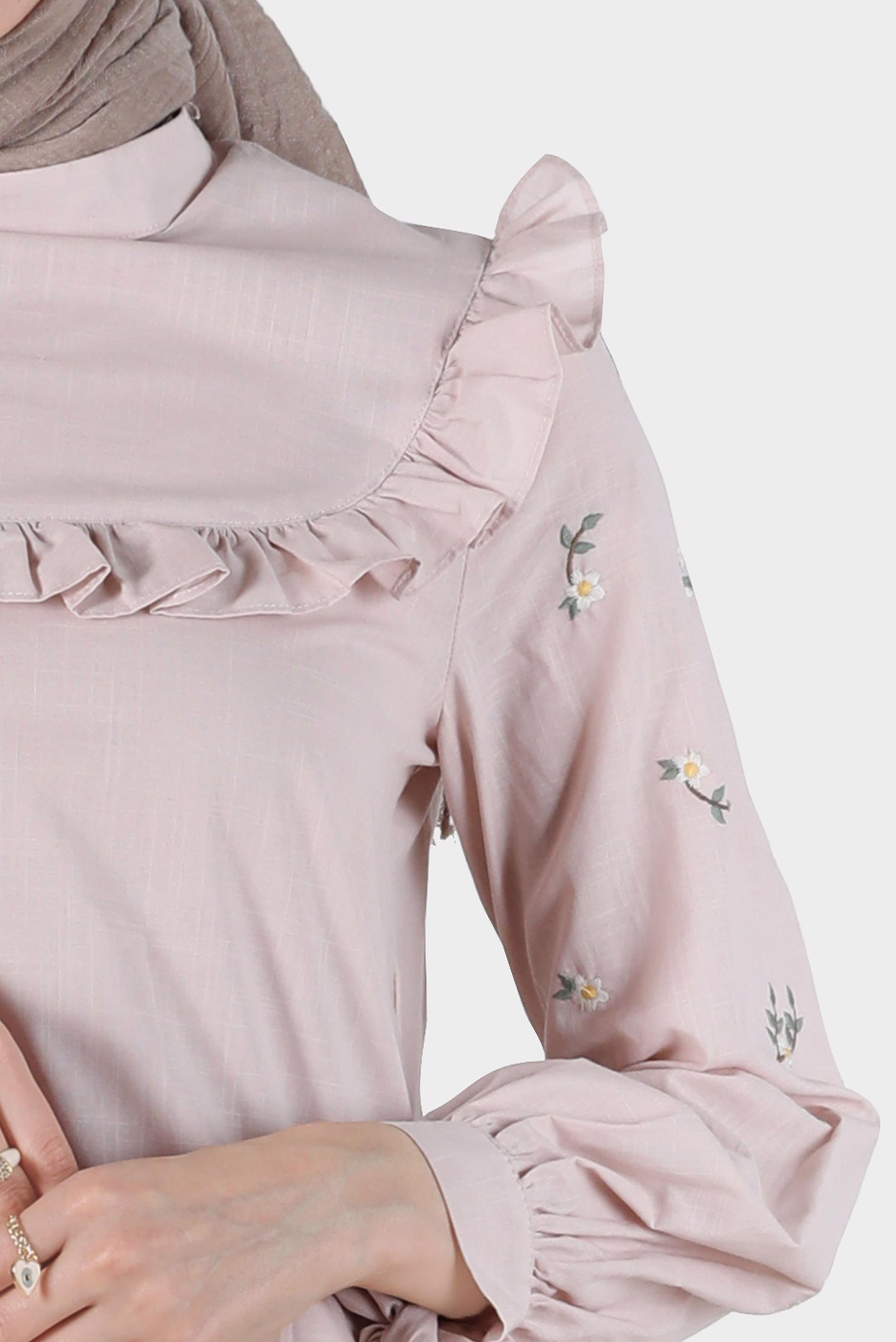 Tesettür giyim PUDRA KOLLARI ÇİÇEKLİ FIRFIRLI TUNİK 42788 