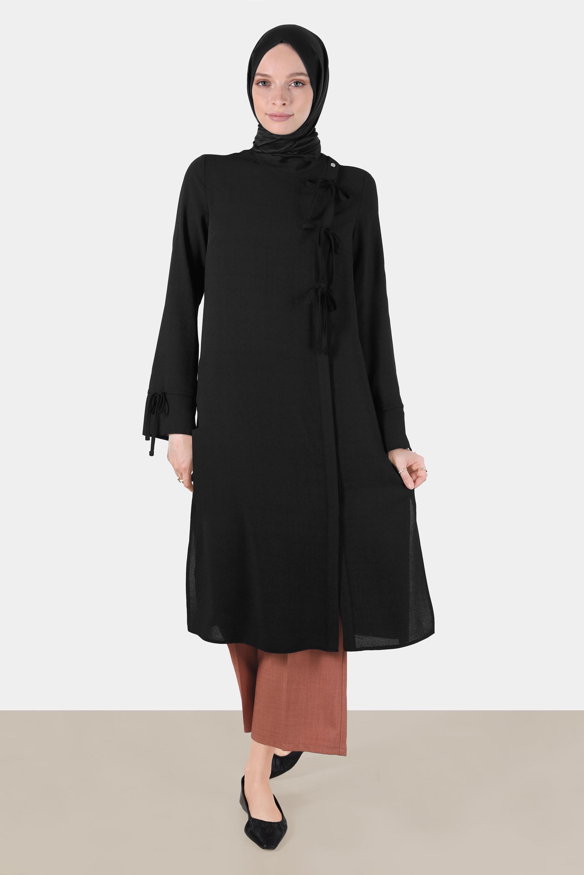 Tesettür giyim SİYAH BAĞLAMA DETAYLI TUNİK 42789 