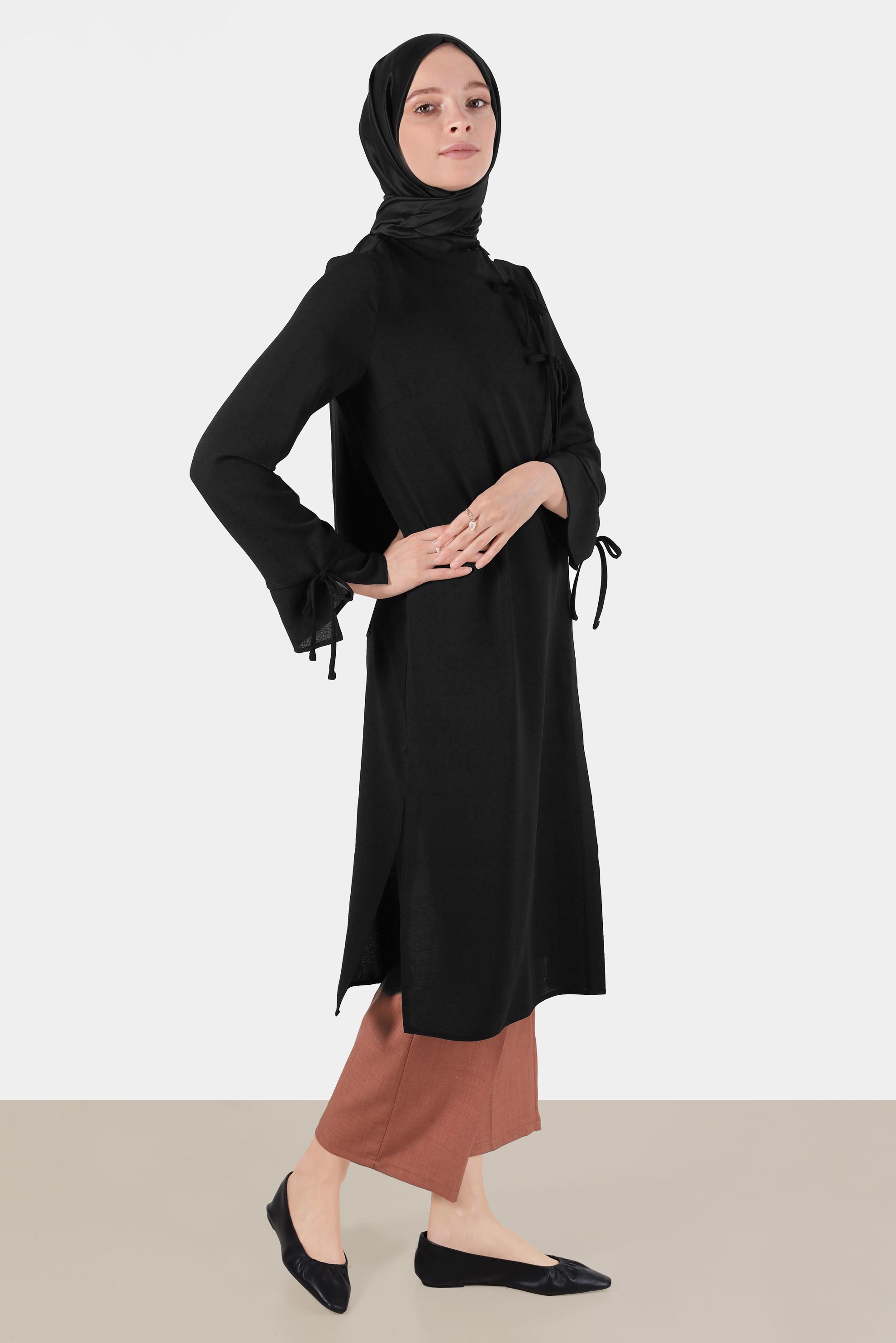 Tesettür giyim SİYAH BAĞLAMA DETAYLI TUNİK 42789 