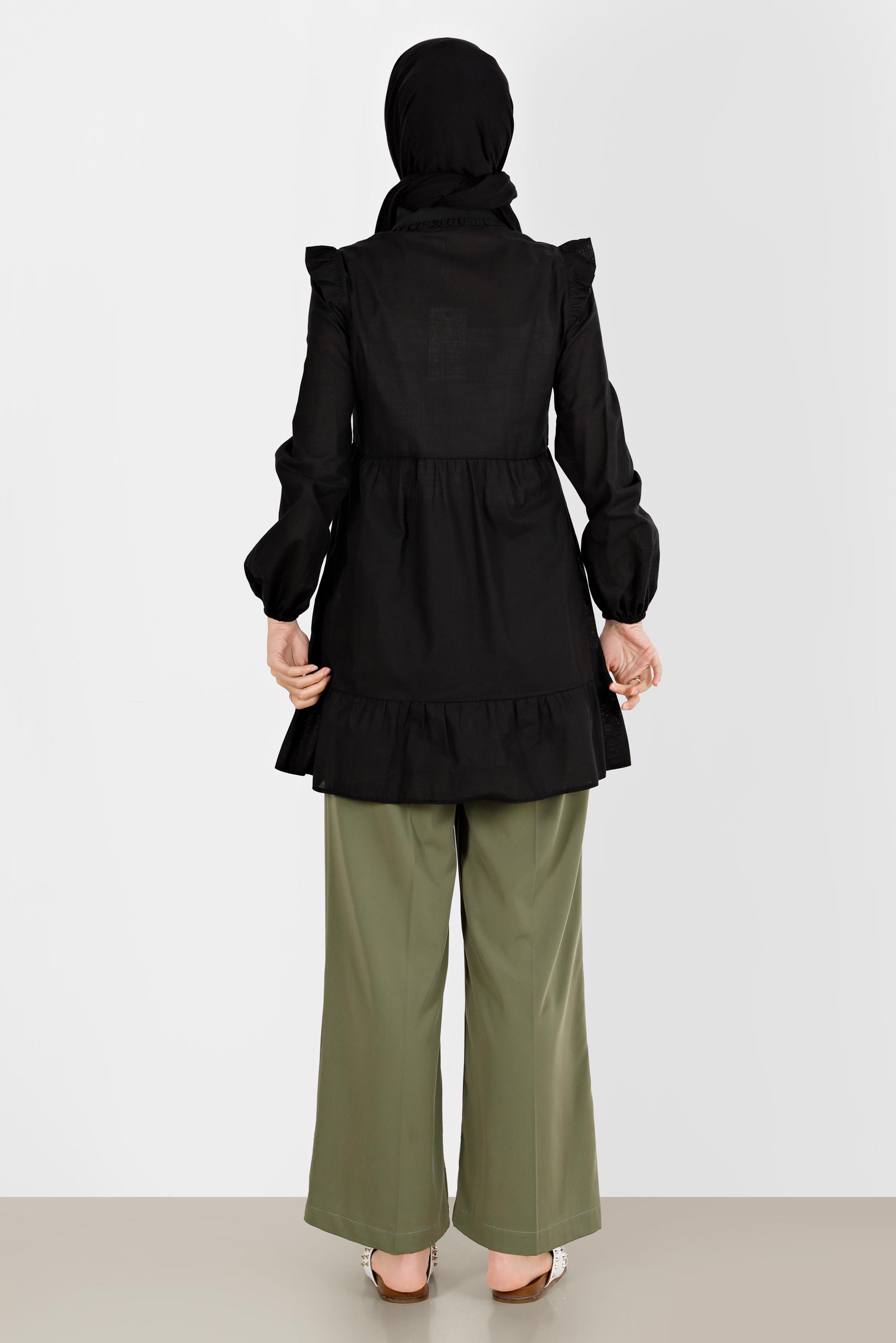 Tesettür giyim SİYAH ÇİÇEK NAKIŞLI PAMUKLU TUNİK 42791 