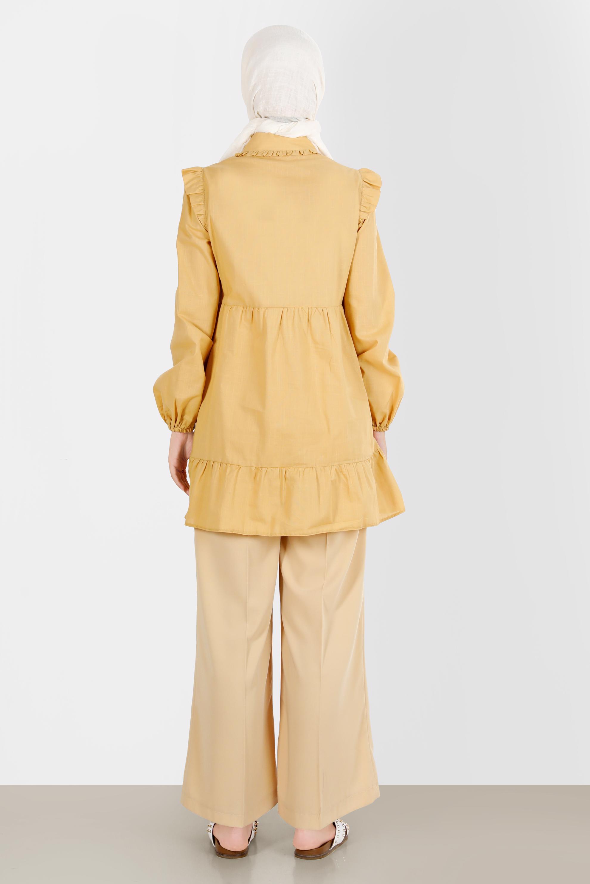 Tesettür giyim SARI ÇİÇEK NAKIŞLI PAMUKLU TUNİK 42791 