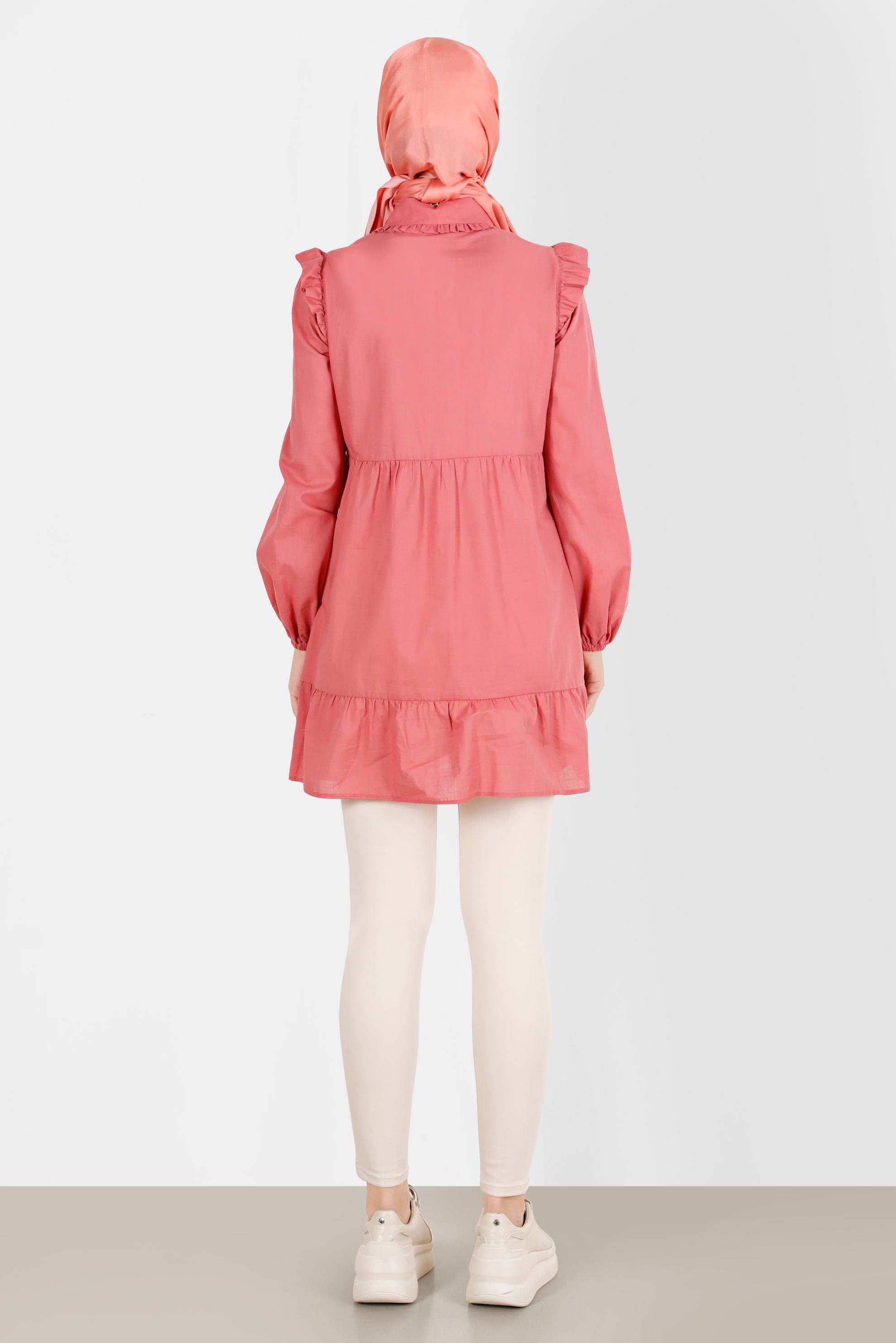 Tesettür giyim MERCAN ÇİÇEK NAKIŞLI PAMUKLU TUNİK 42791 