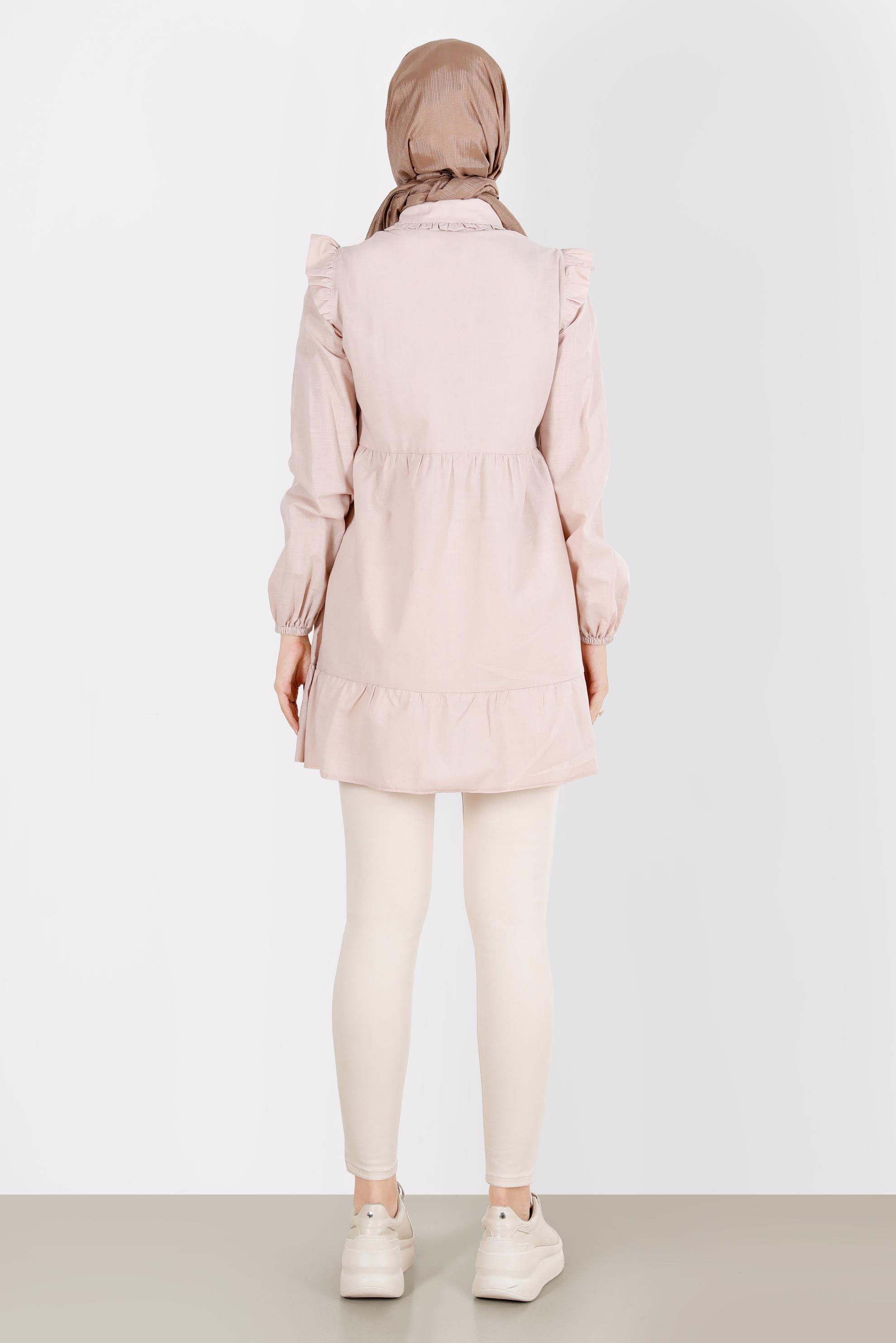 Tesettür giyim PUDRA ÇİÇEK NAKIŞLI PAMUKLU TUNİK 42791 