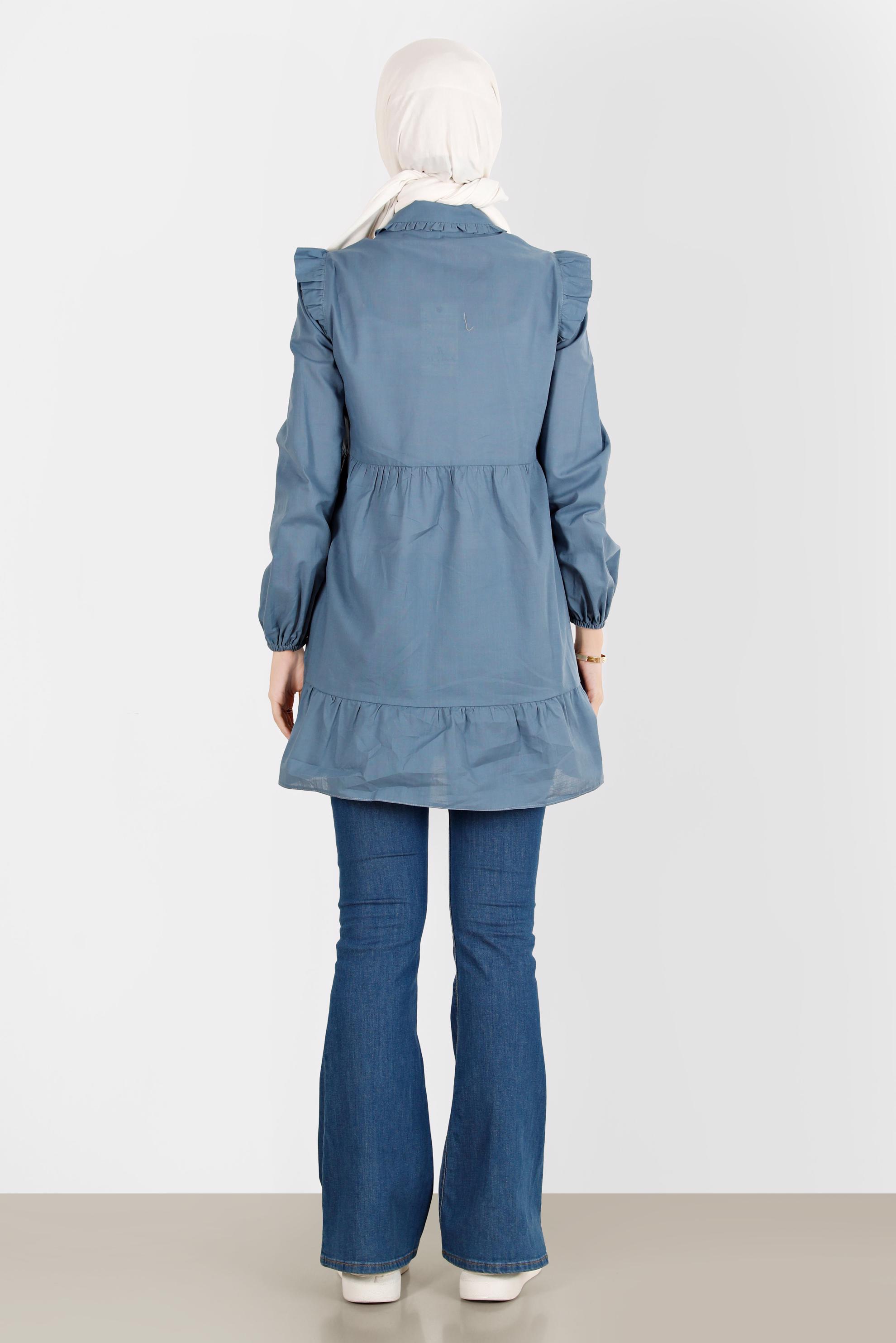 Tesettür giyim LACİVERT ÇİÇEK NAKIŞLI PAMUKLU TUNİK 42791 