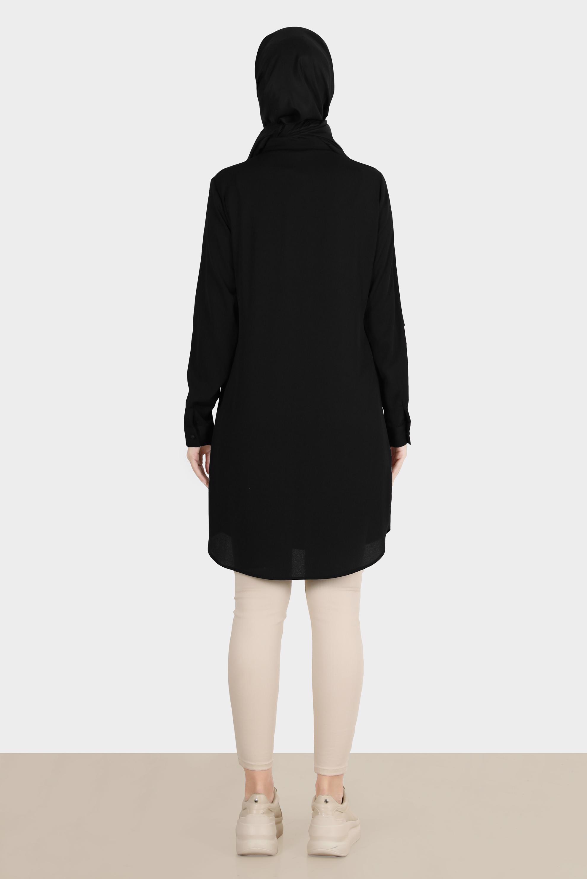 Tesettür giyim SİYAH ÇİÇEK NAKIŞLI DÜĞMELİ AEROBİN TUNİK 42797 