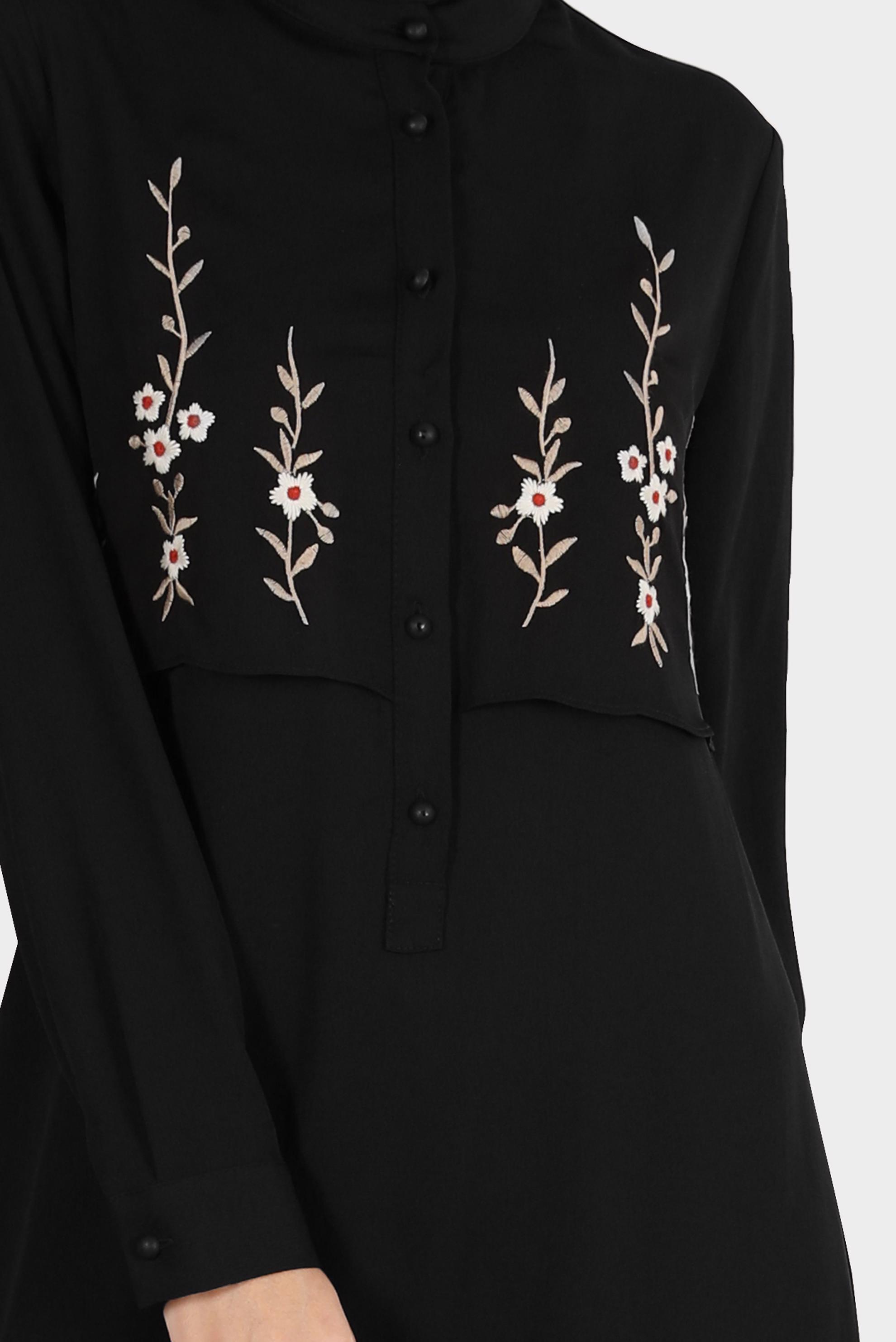 Tesettür giyim SİYAH ÇİÇEK NAKIŞLI DÜĞMELİ AEROBİN TUNİK 42797 