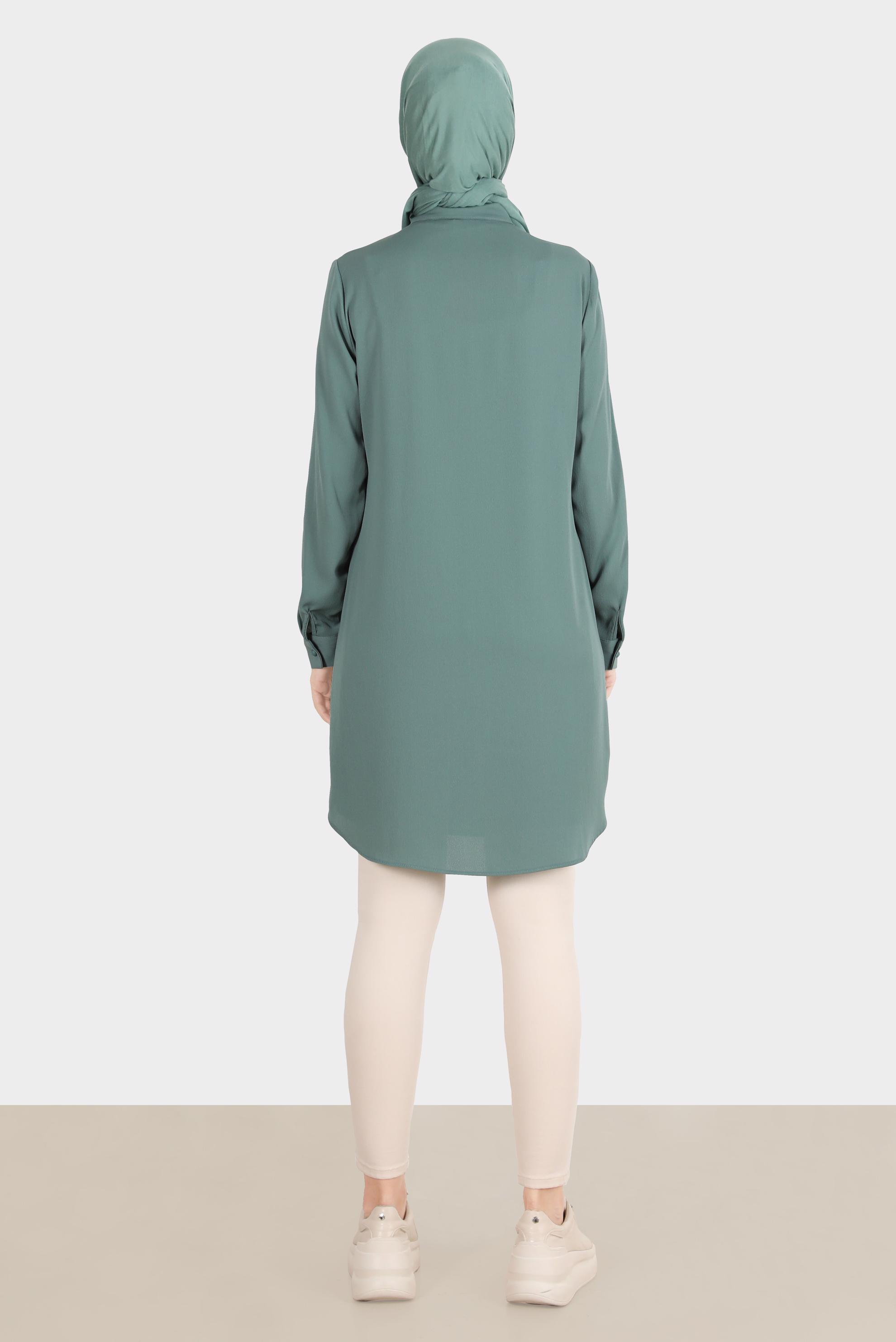 Tesettür giyim YEŞİL ÇİÇEK NAKIŞLI DÜĞMELİ AEROBİN TUNİK 42797 