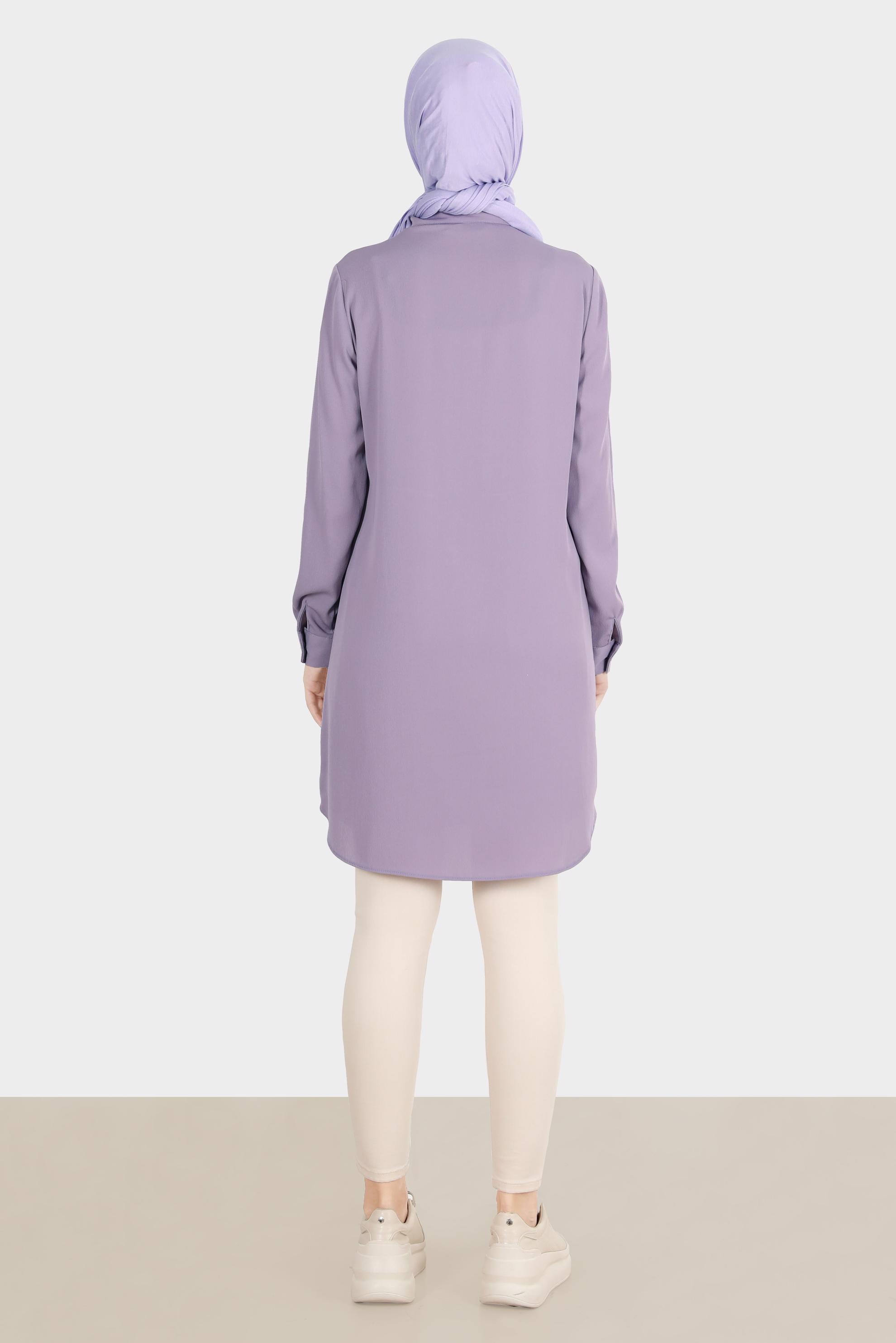 Tesettür giyim MOR ÇİÇEK NAKIŞLI DÜĞMELİ AEROBİN TUNİK 42797 