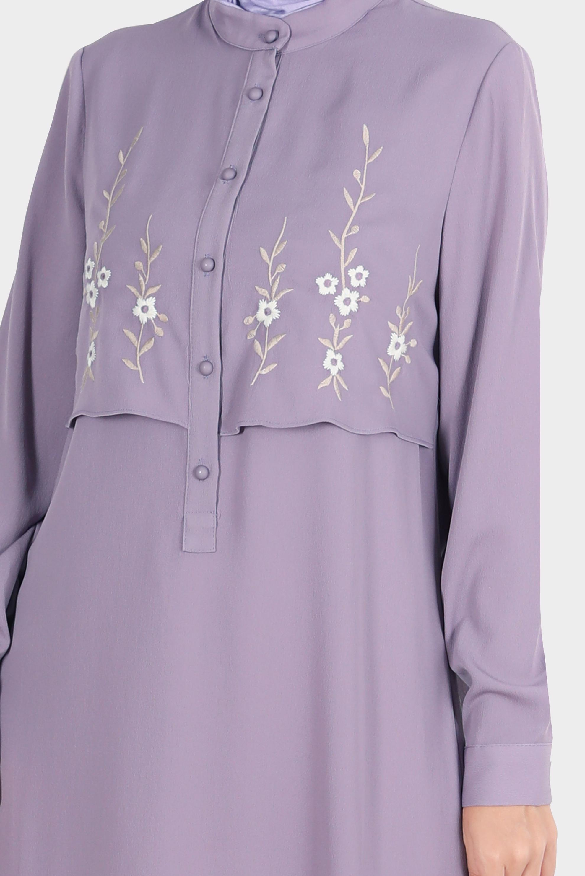 Tesettür giyim MOR ÇİÇEK NAKIŞLI DÜĞMELİ AEROBİN TUNİK 42797 