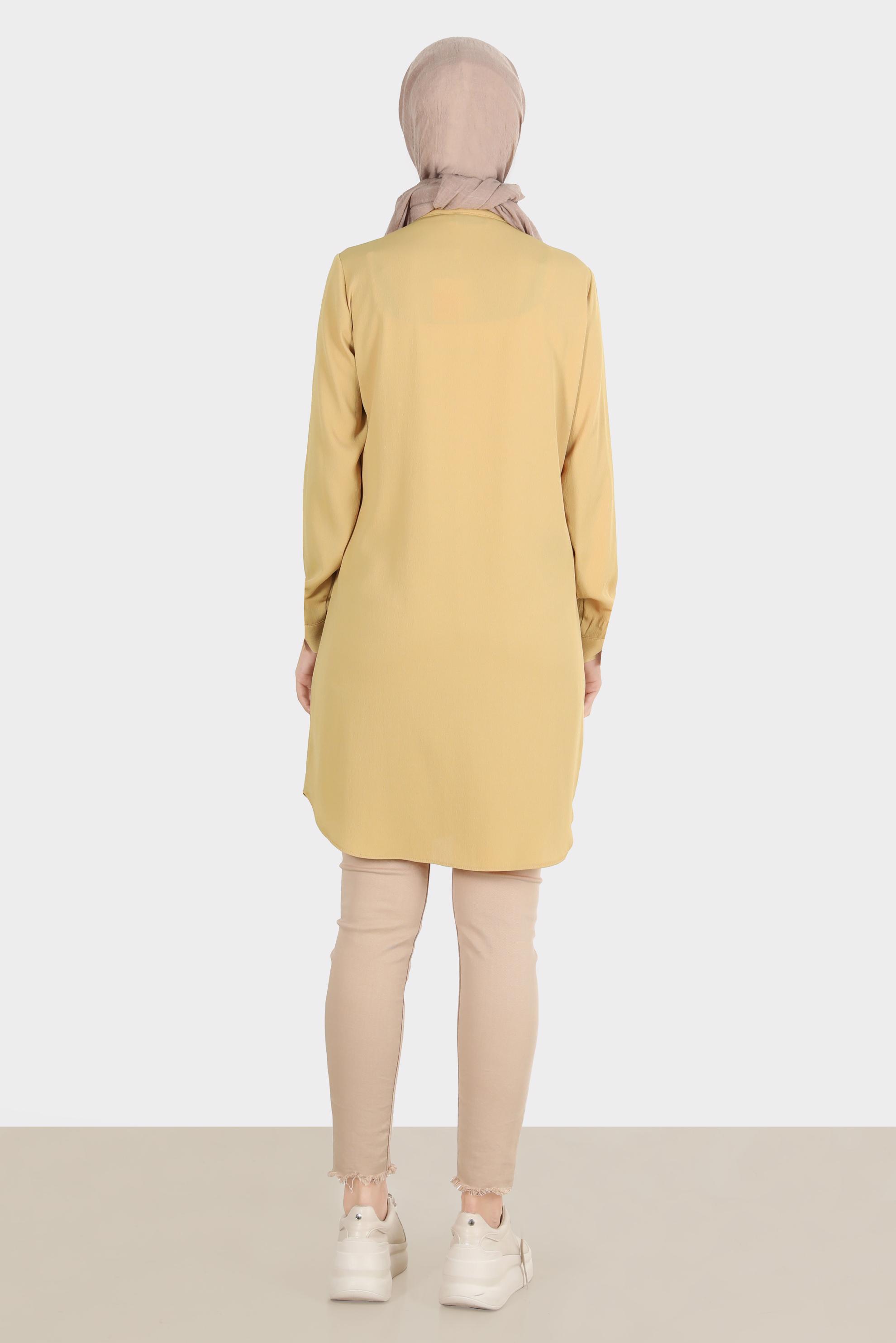 Tesettür giyim SARI ÇİÇEK NAKIŞLI DÜĞMELİ AEROBİN TUNİK 42797 