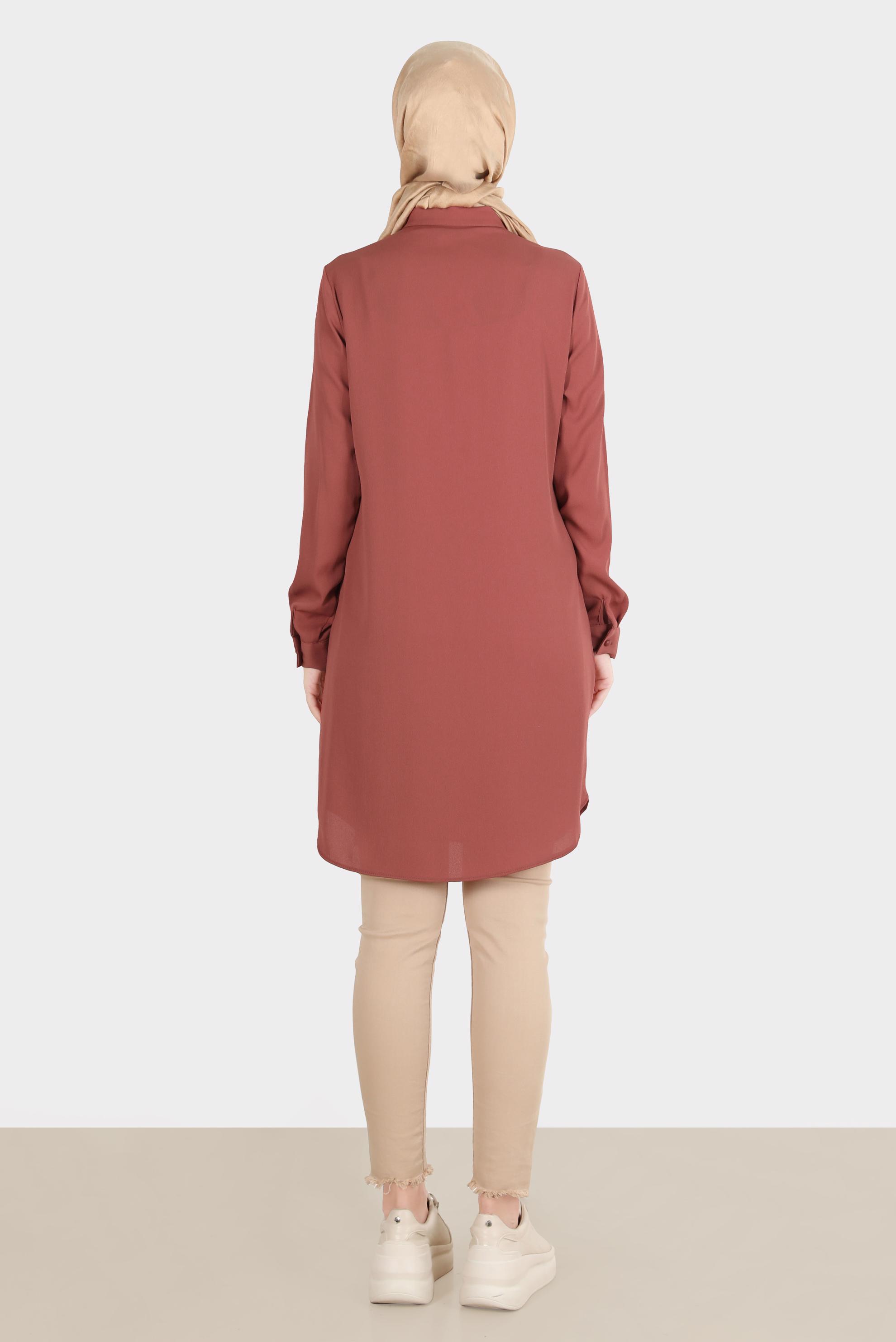 Tesettür giyim TURUNCU ÇİÇEK NAKIŞLI DÜĞMELİ AEROBİN TUNİK 42797 