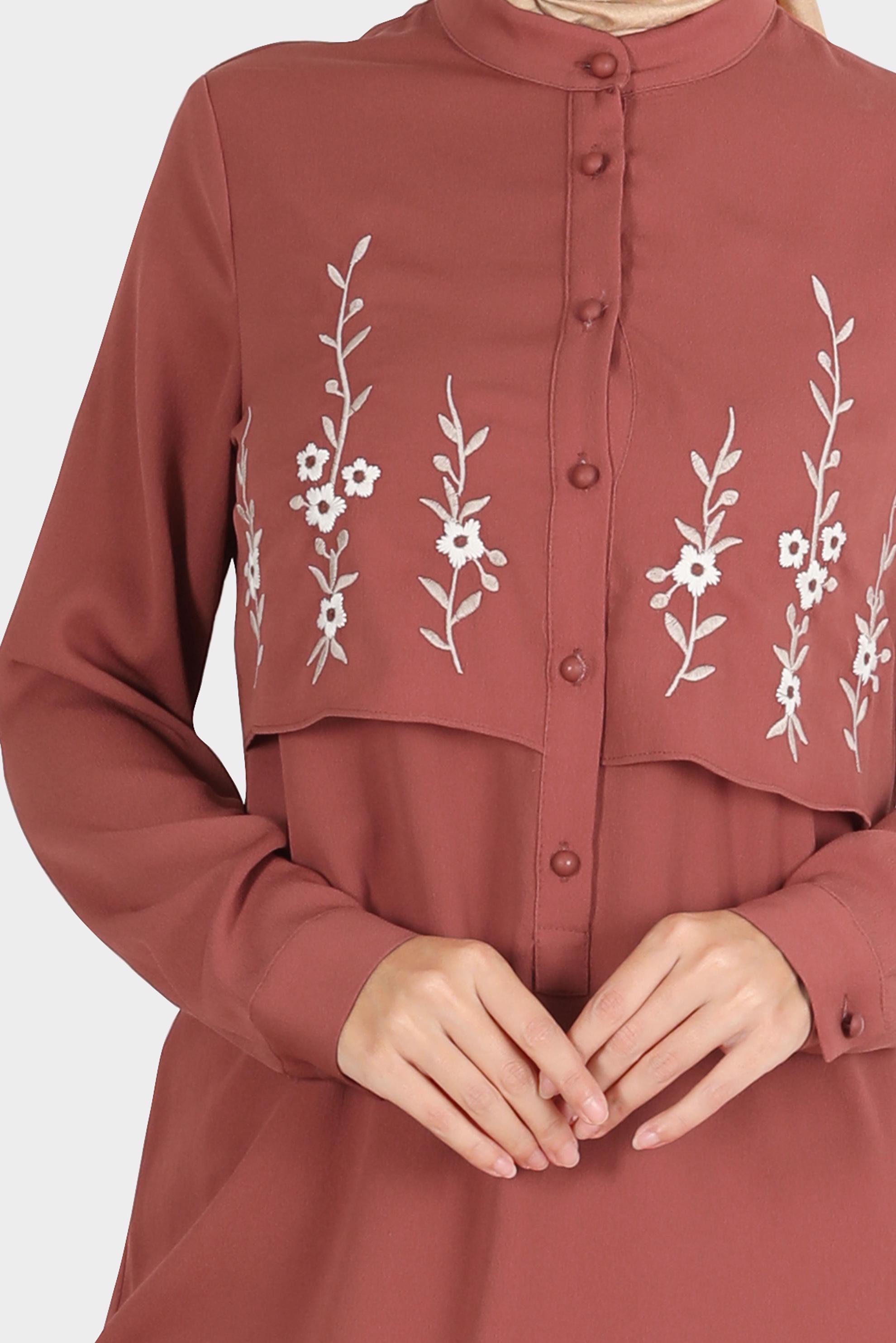 Tesettür giyim TURUNCU ÇİÇEK NAKIŞLI DÜĞMELİ AEROBİN TUNİK 42797 