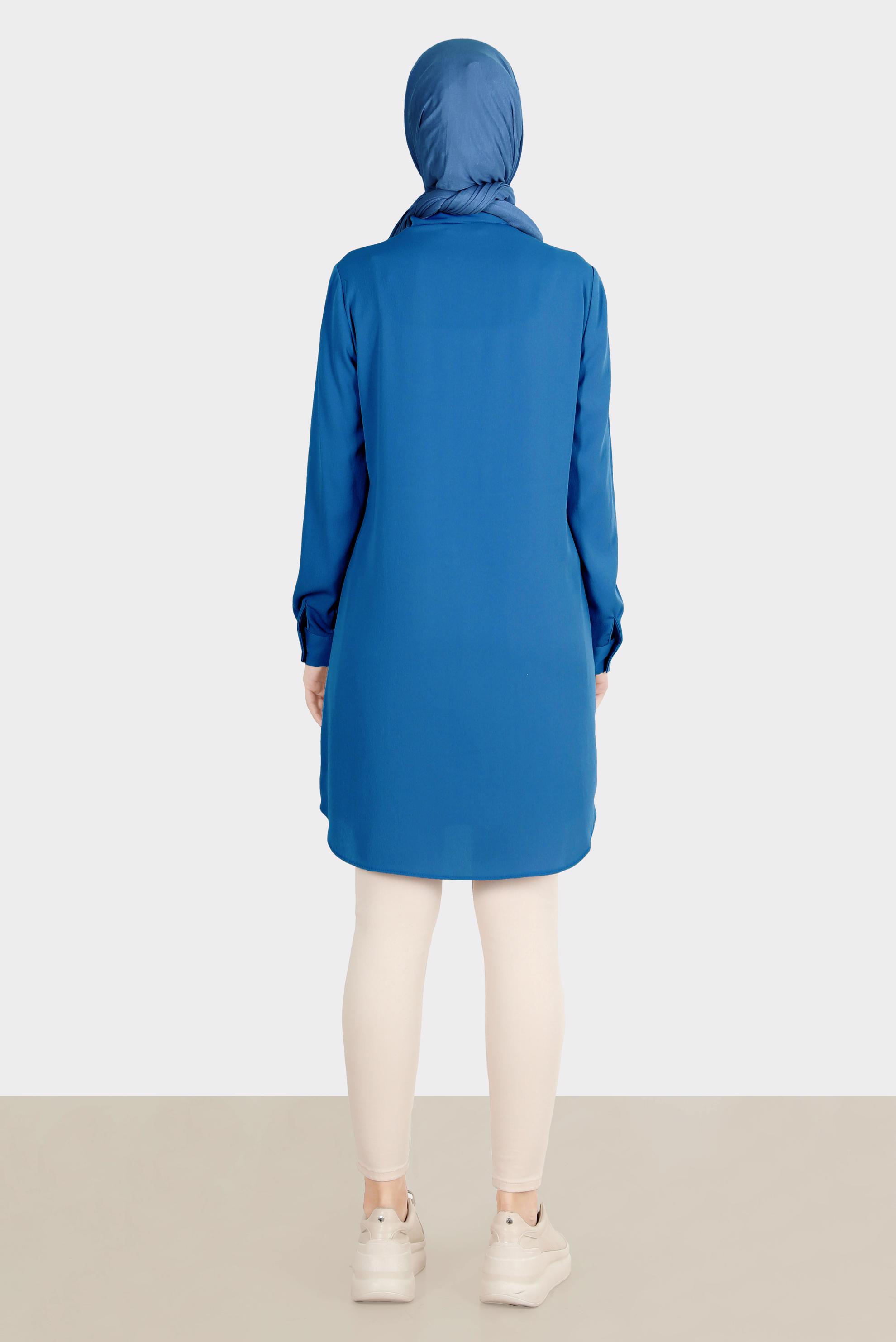 Hijab clothing NAVY BLUE FLOWER EMBROIDERED BUTTONED TUNIC 42797 