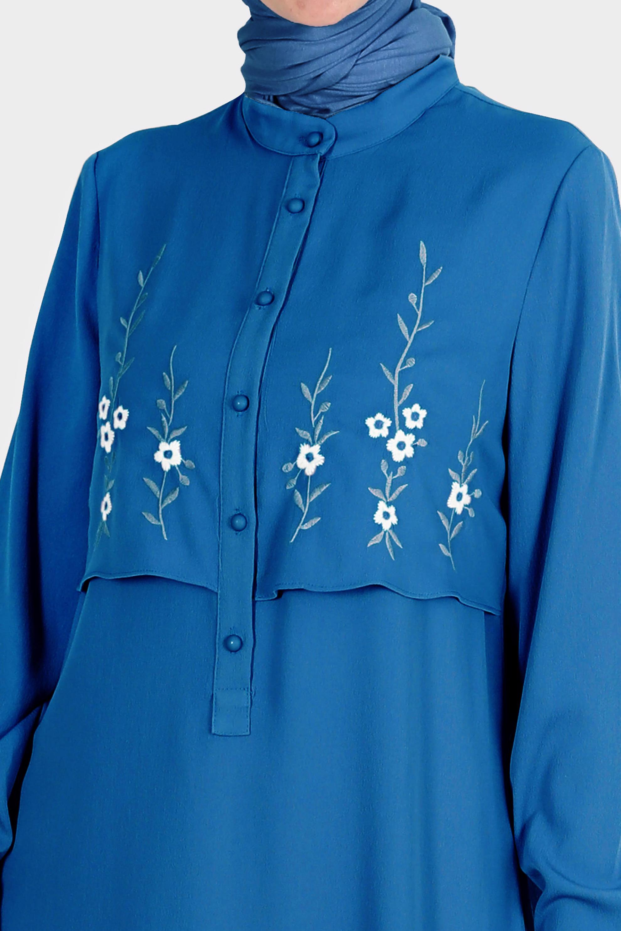 Hijab clothing NAVY BLUE FLOWER EMBROIDERED BUTTONED TUNIC 42797 