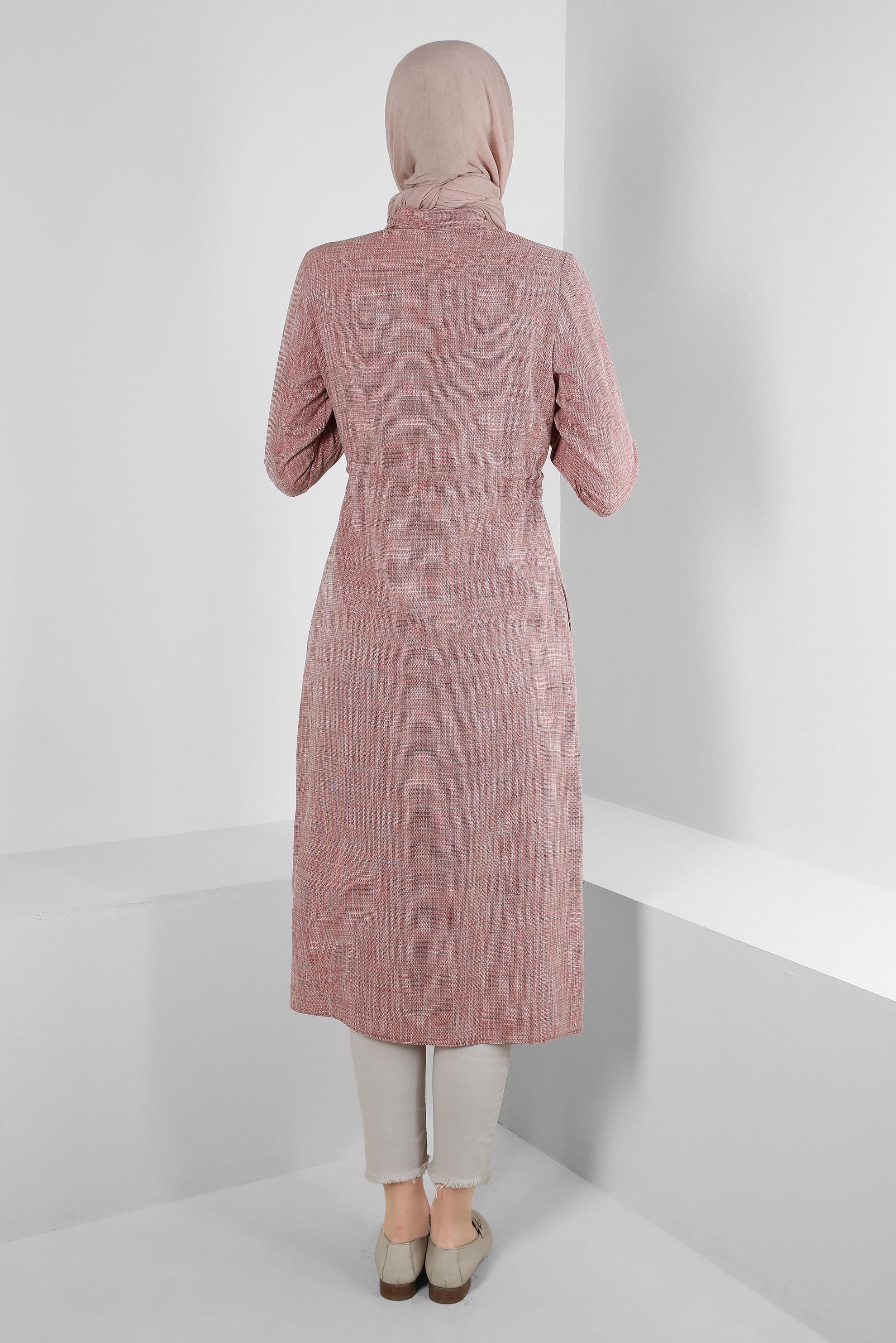 Tesettür giyim TURUNCU DÜĞMELİ BÜZGÜLÜ CEPLİ TUNİK 42801