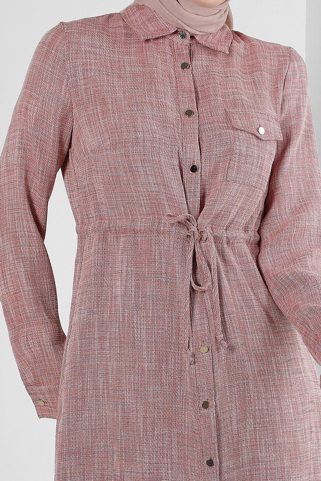 Tesettür giyim TURUNCU DÜĞMELİ BÜZGÜLÜ CEPLİ TUNİK 42801