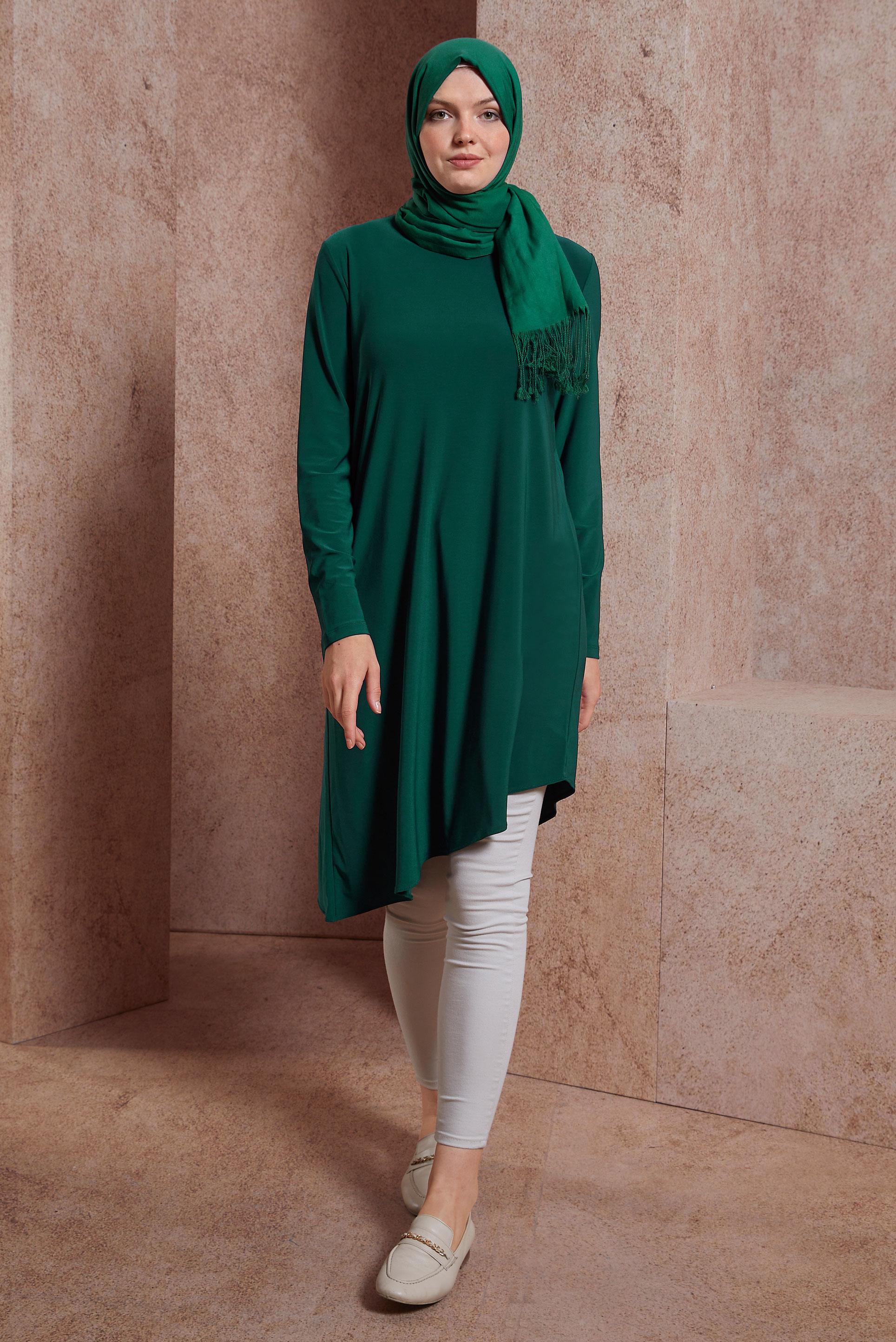 Tesettür giyim YEŞİL ASİMETRİK KESİM TUNİK 42806