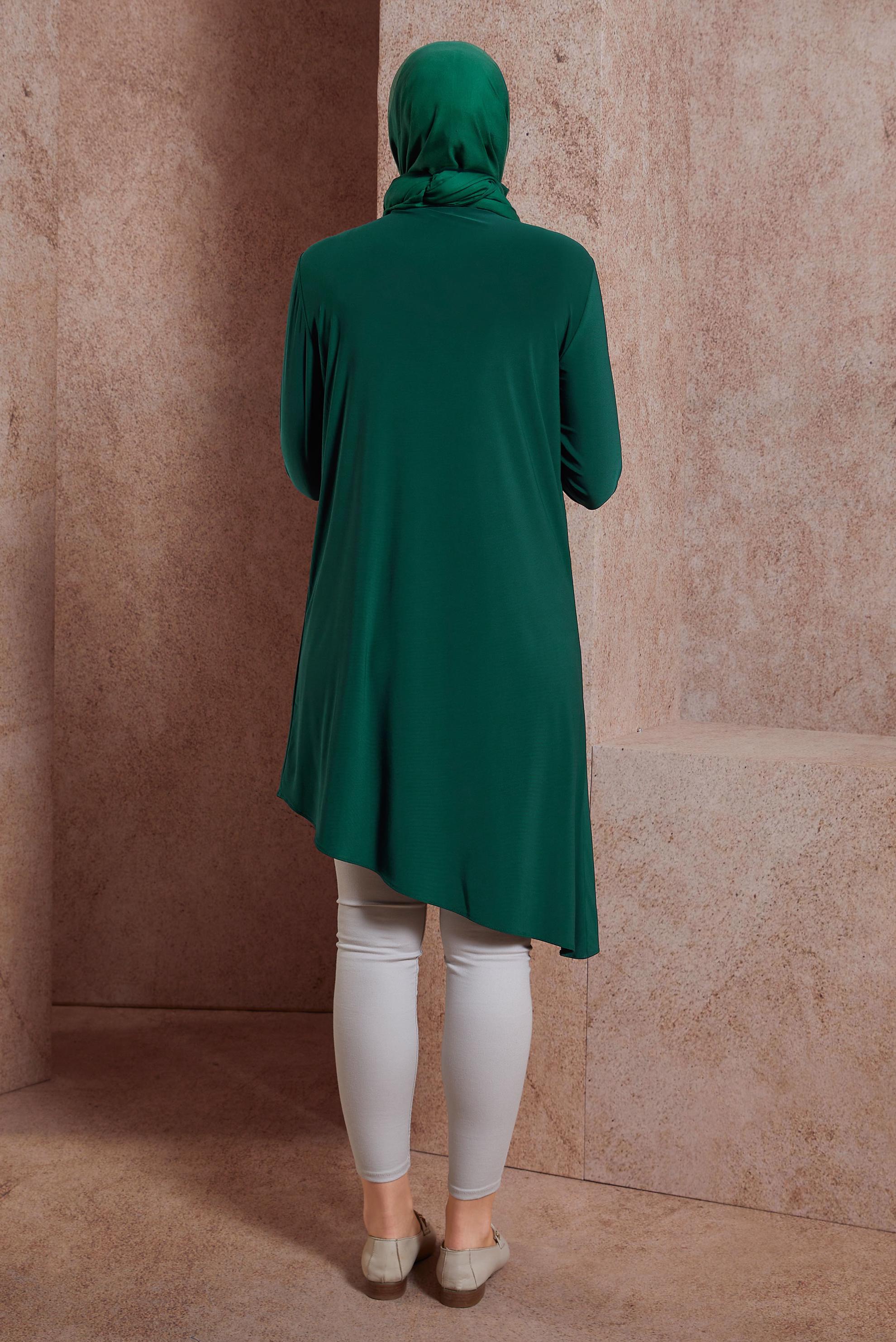 Tesettür giyim YEŞİL ASİMETRİK KESİM TUNİK 42806
