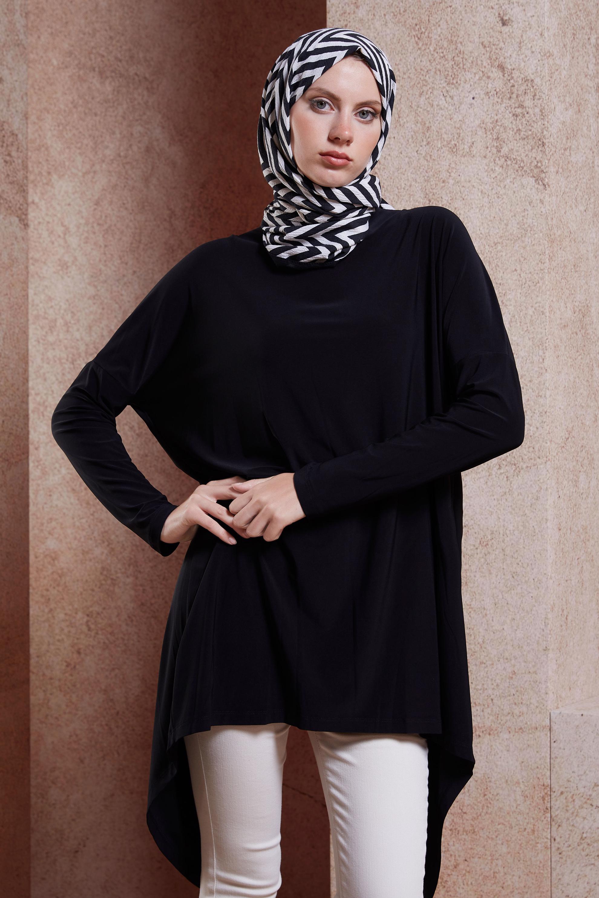 Tesettür giyim SİYAH ASİMETRİK KESİM TESETTÜR TUNİK 42809