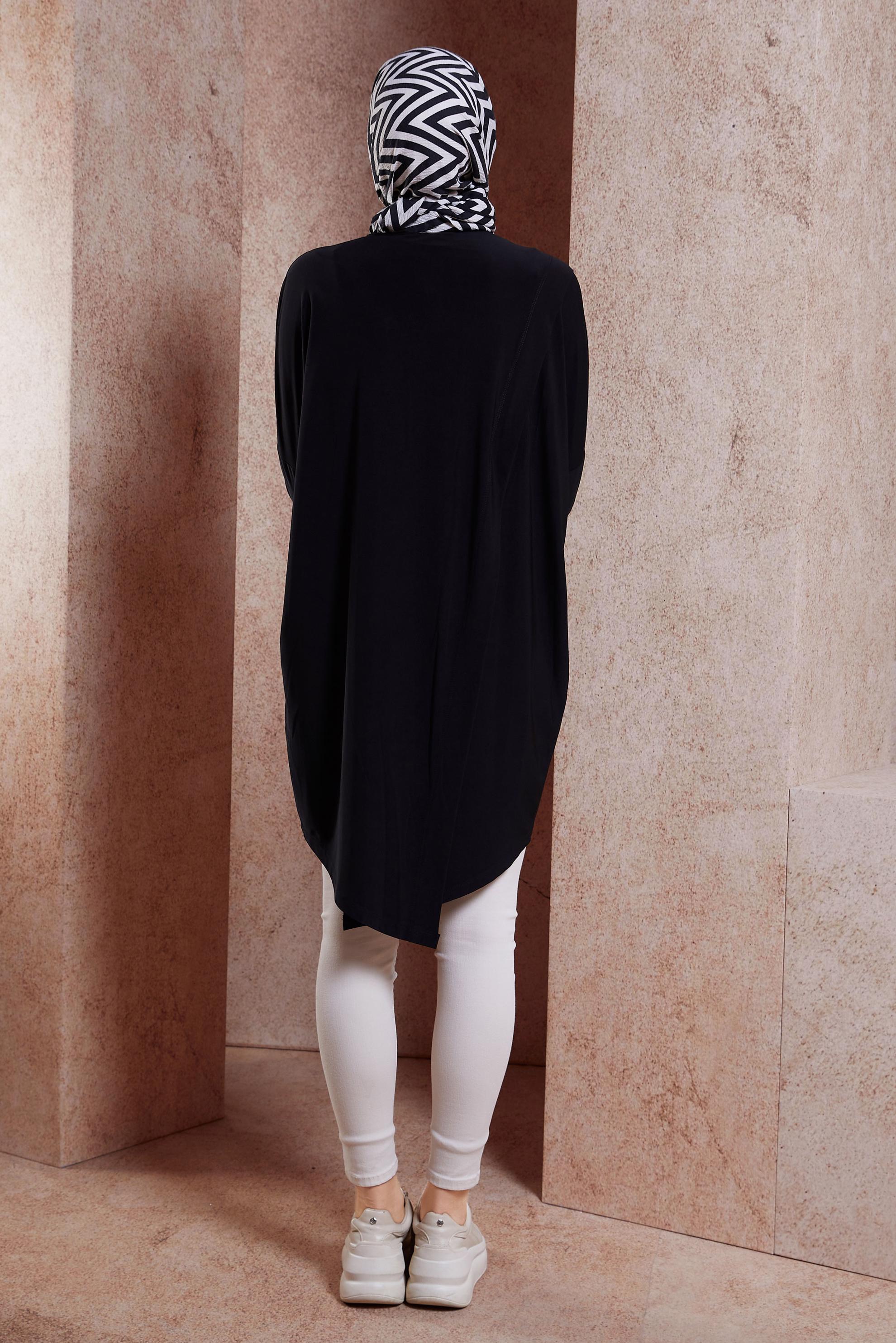 Tesettür giyim SİYAH ASİMETRİK KESİM TESETTÜR TUNİK 42809