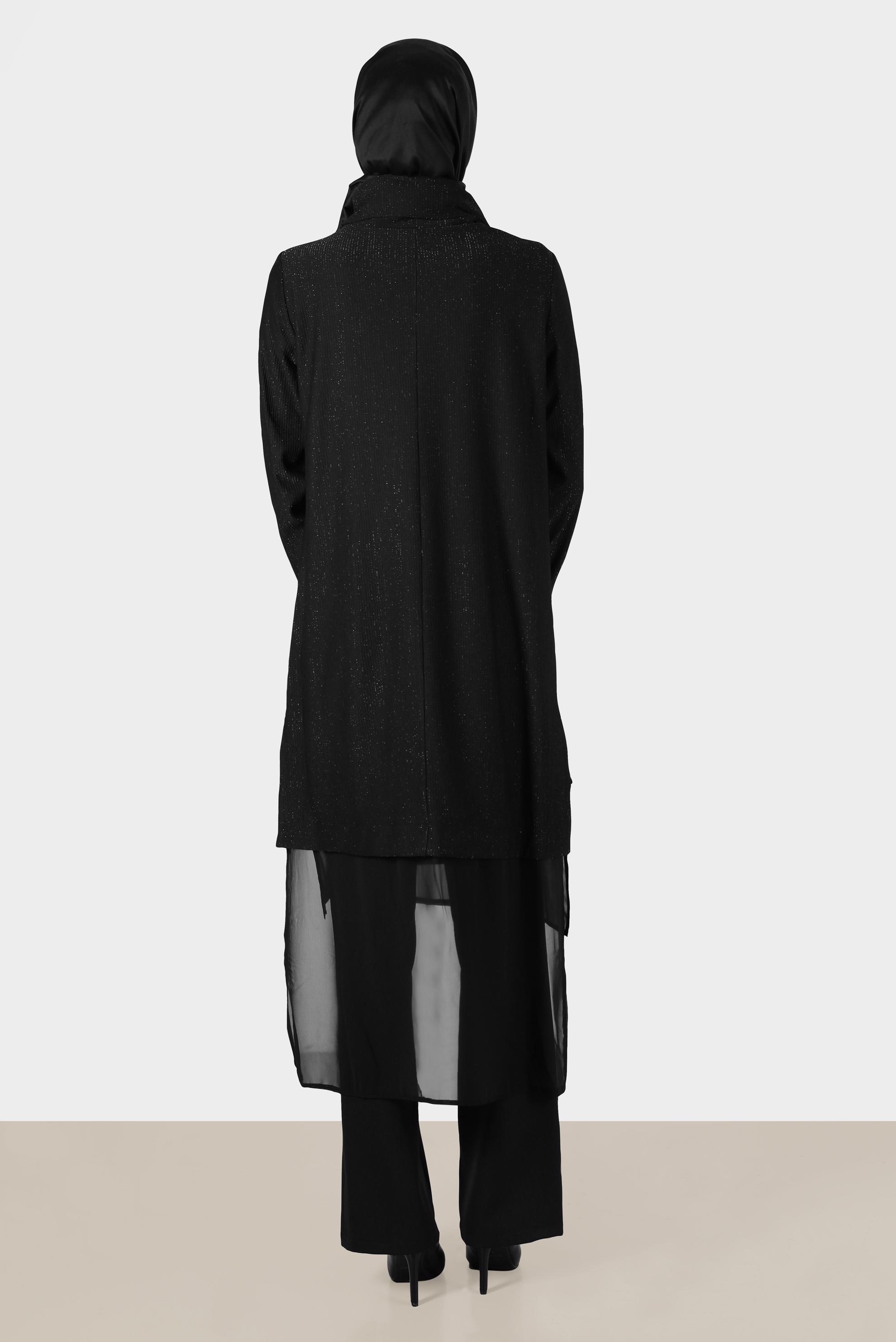 Tesettür giyim SİYAH ŞİFON DETAYLI SİMLİ TUNİK 42811 