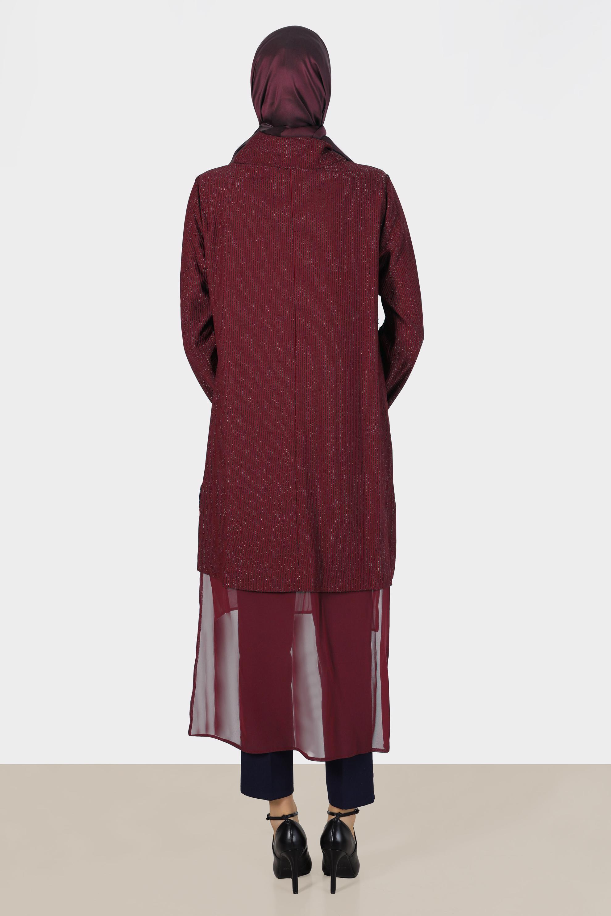 Tesettür giyim BORDO ŞİFON DETAYLI SİMLİ TUNİK 42811 