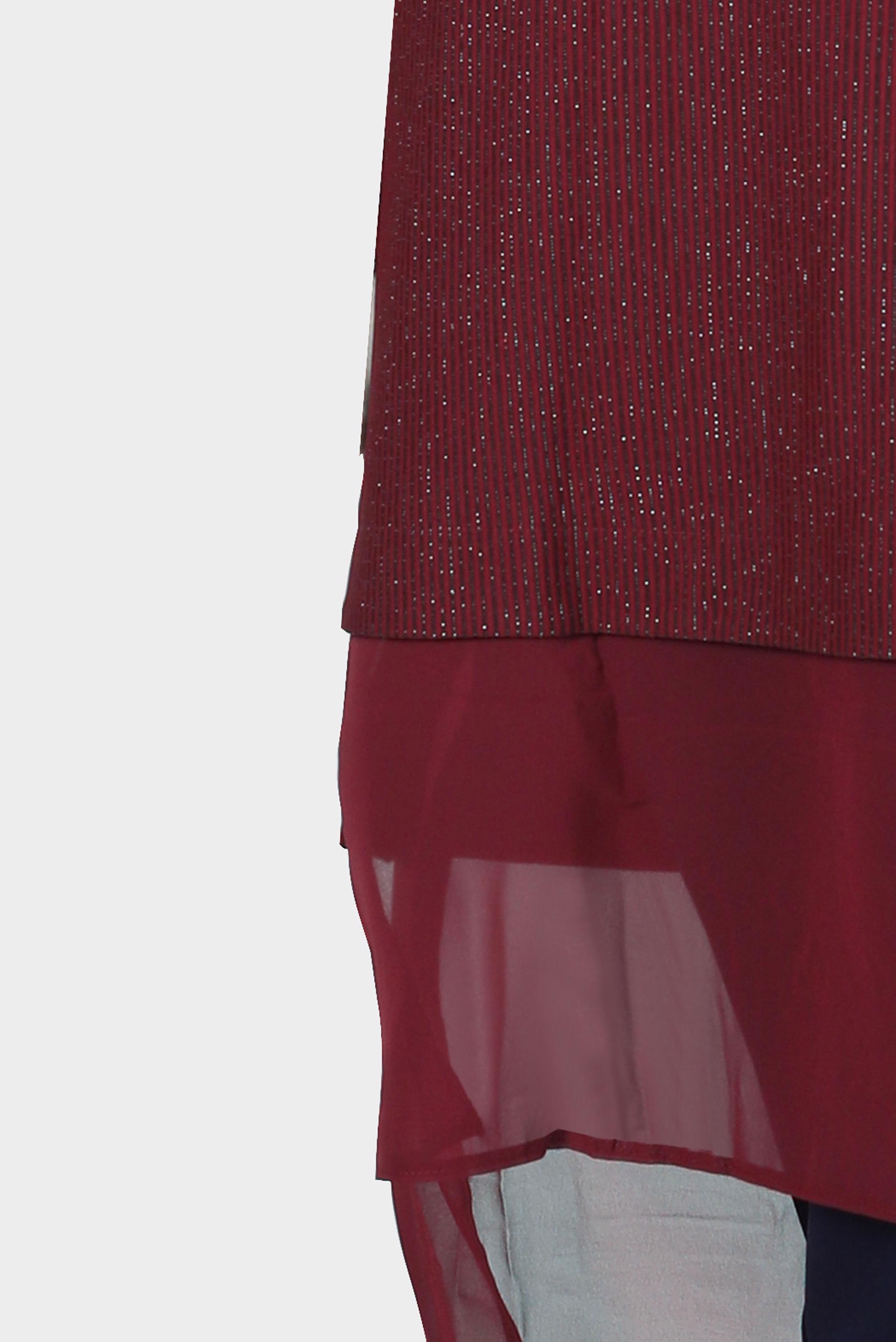 Tesettür giyim BORDO ŞİFON DETAYLI SİMLİ TUNİK 42811 