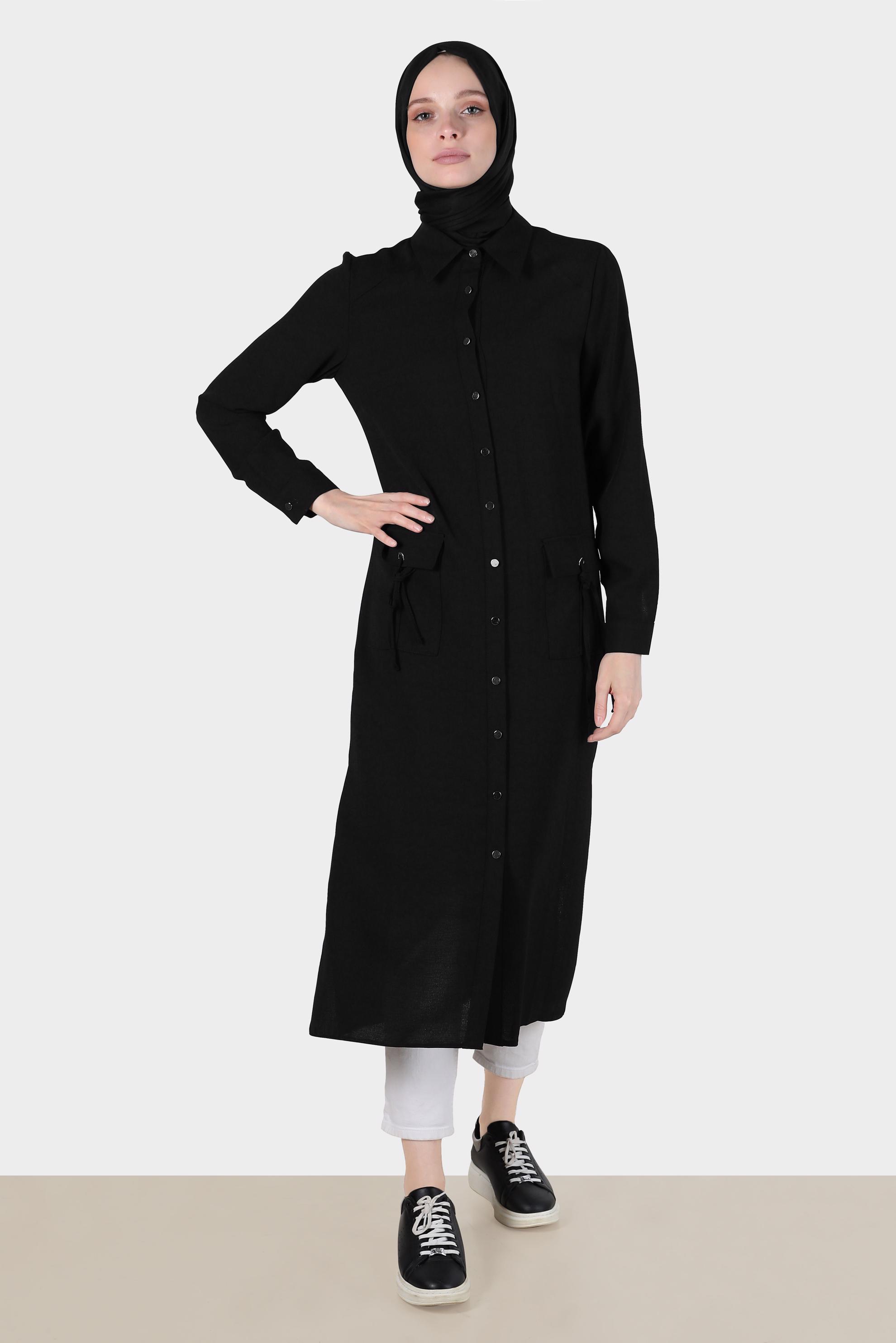 Tesettür giyim SİYAH BAĞLAMA DETAYLI TUNİK 42816 