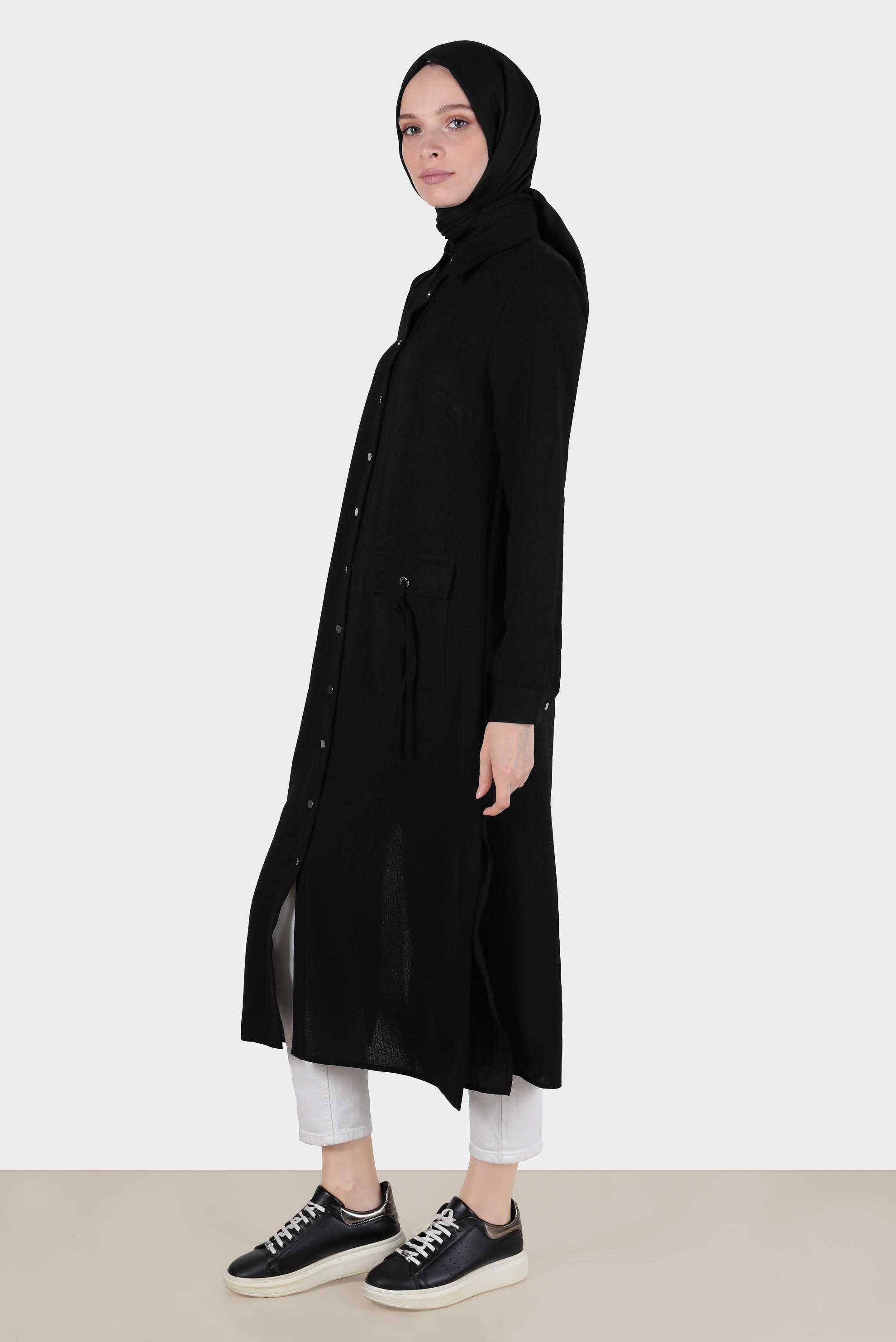 Tesettür giyim SİYAH BAĞLAMA DETAYLI TUNİK 42816 