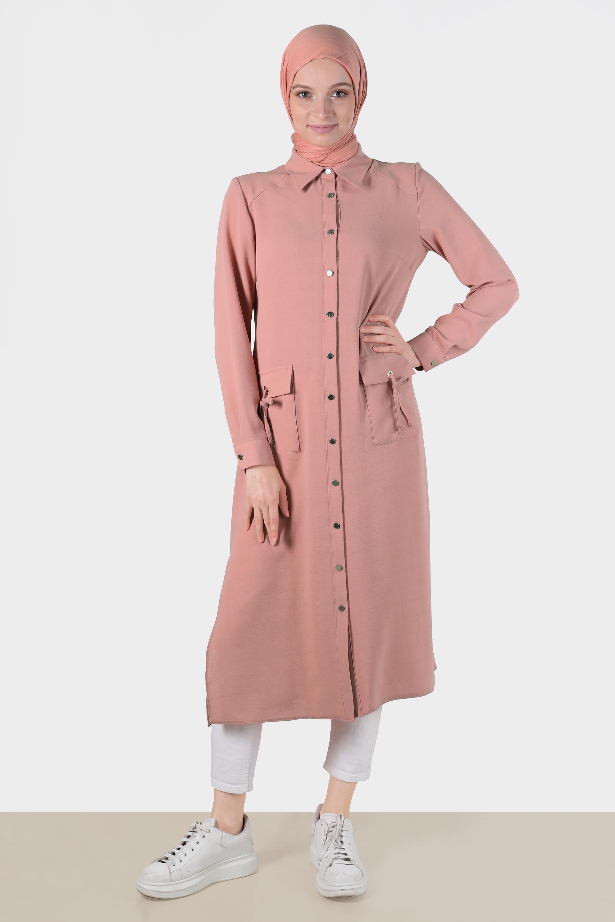 Tesettür giyim PUDRA BAĞLAMA DETAYLI TUNİK 42816 