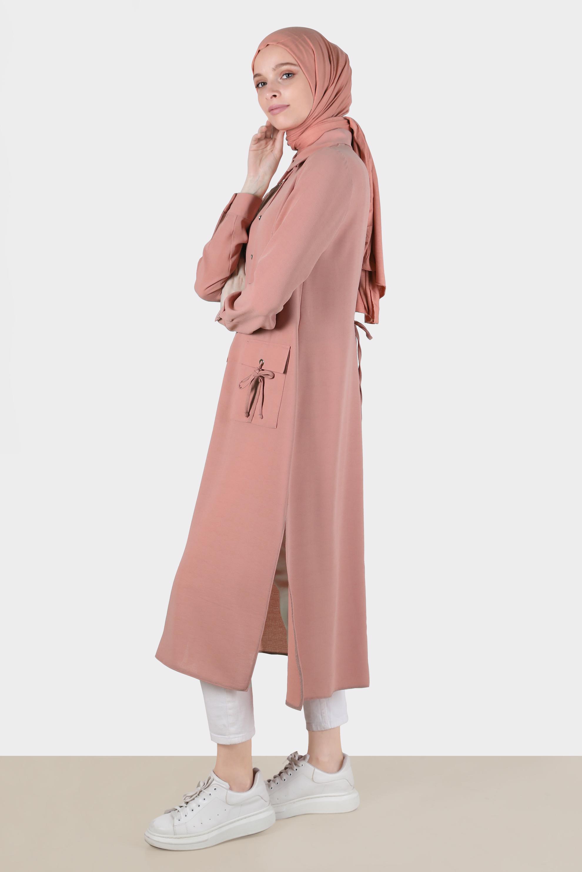 Tesettür giyim PUDRA BAĞLAMA DETAYLI TUNİK 42816 